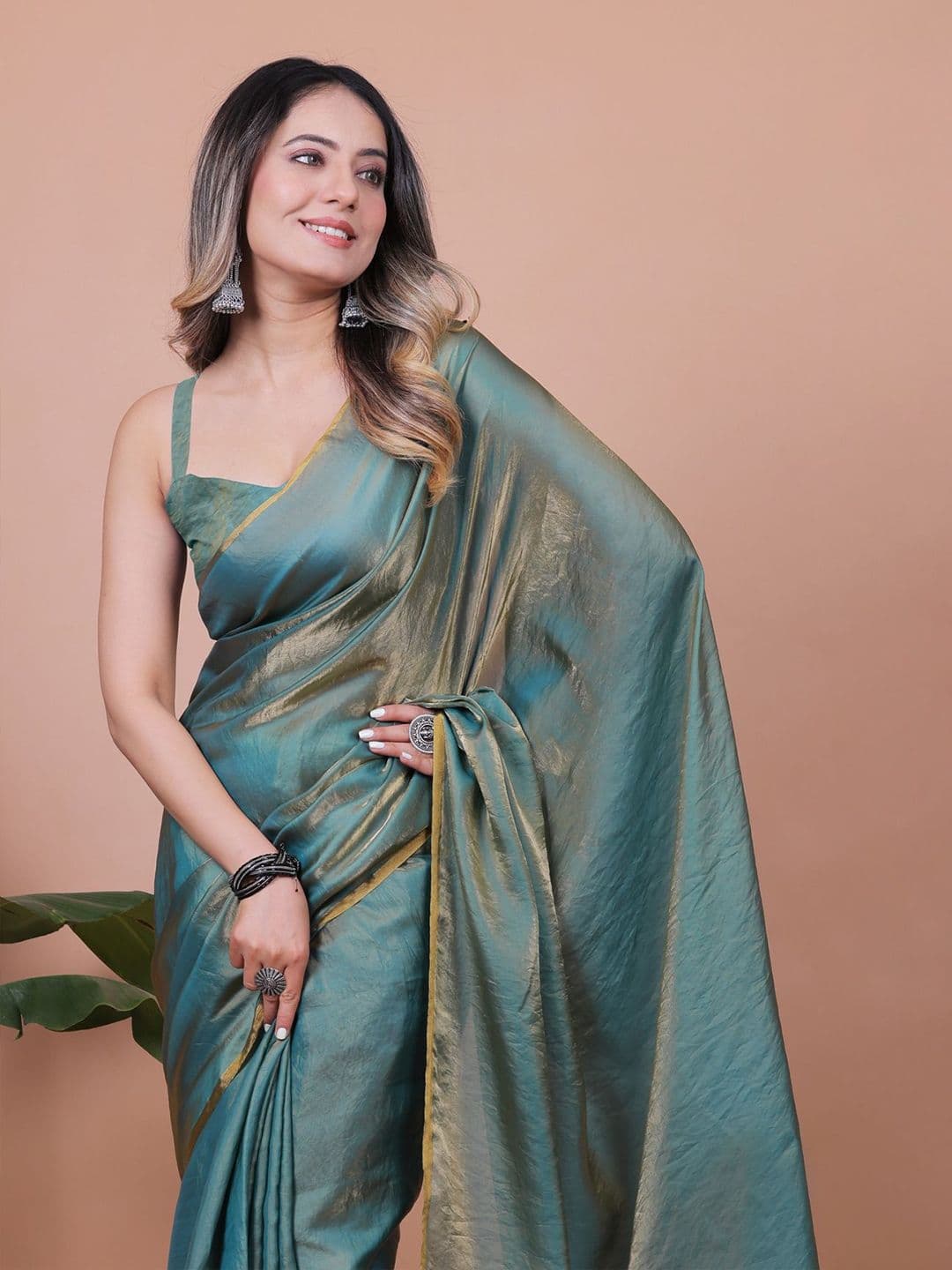 Anneca Shimmer Satin Saree With Blouse Piece thumbnail 2