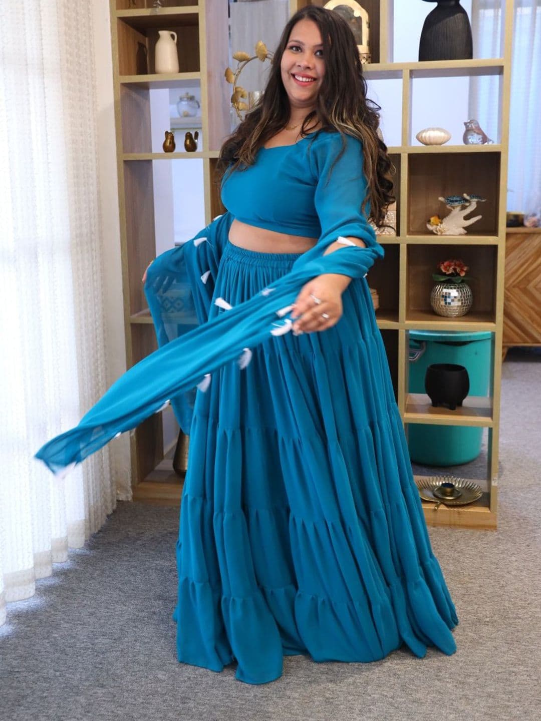 Swadeshi Shringaar Women Blue Heaven Georgette Lehenga Set thumbnail 3