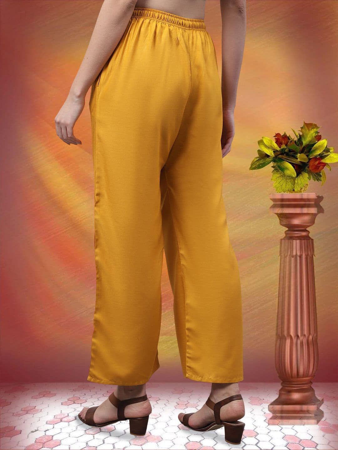 GRACIT Women Solid Knitted Ethnic Flaired Side Pocket Palazzos thumbnail 4