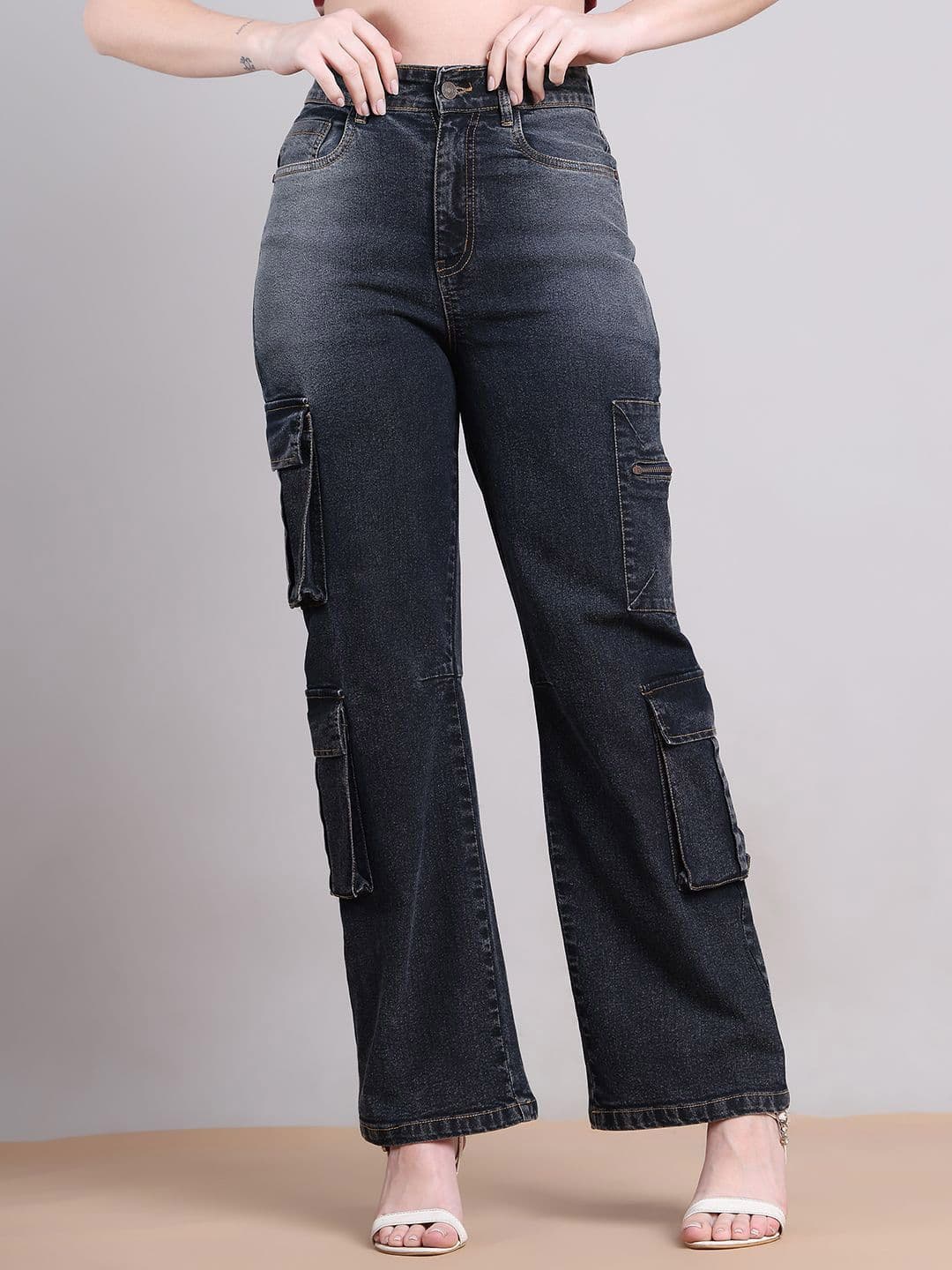 PUELLA Women Straight Fit High-Rise Stretchable Cargo Style Jeans - view 1
