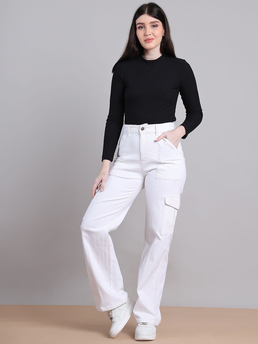 PUELLA Women Straight Fit High-Rise Cargo Jeans thumbnail 3