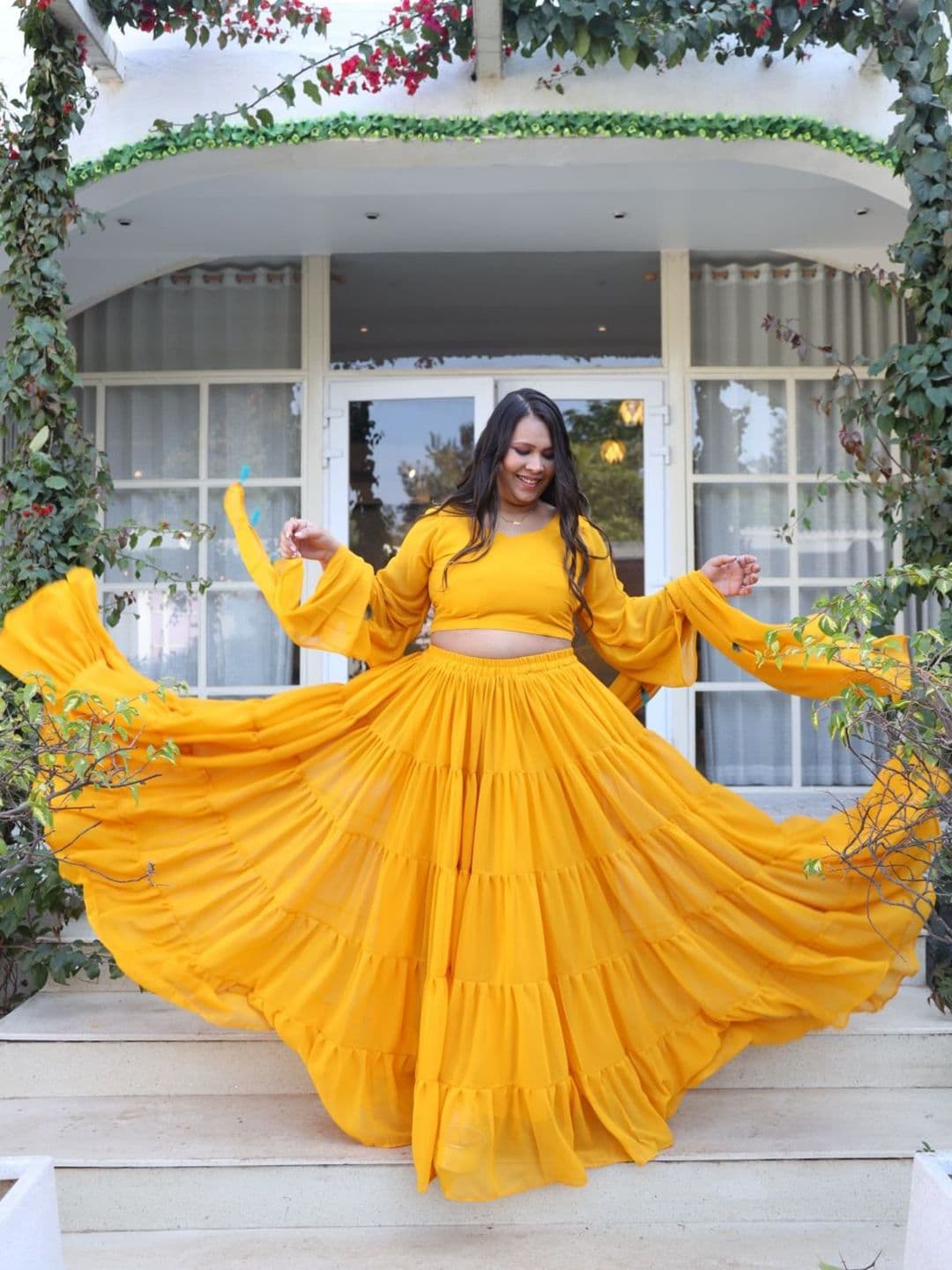 Swadeshi Shringaar Women Sunshine Georgette Lehenga Set thumbnail 3