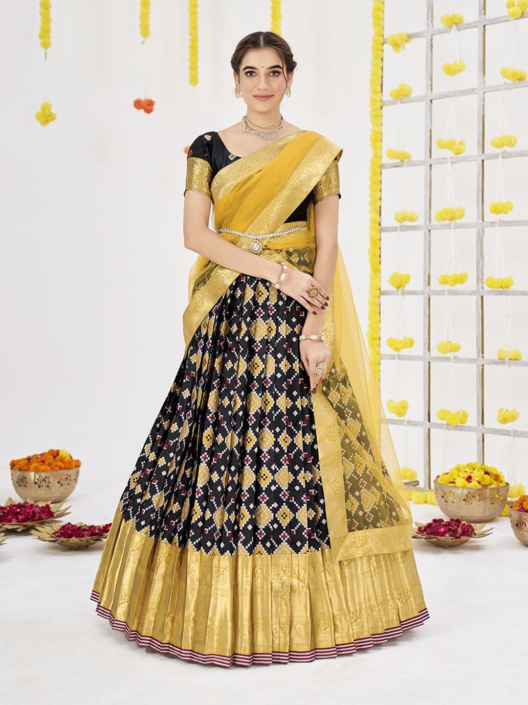 SHOPGARB Women Woven Design Semi-Stitched Lehenga & Unstitched Blouse With Dupatta - view 1