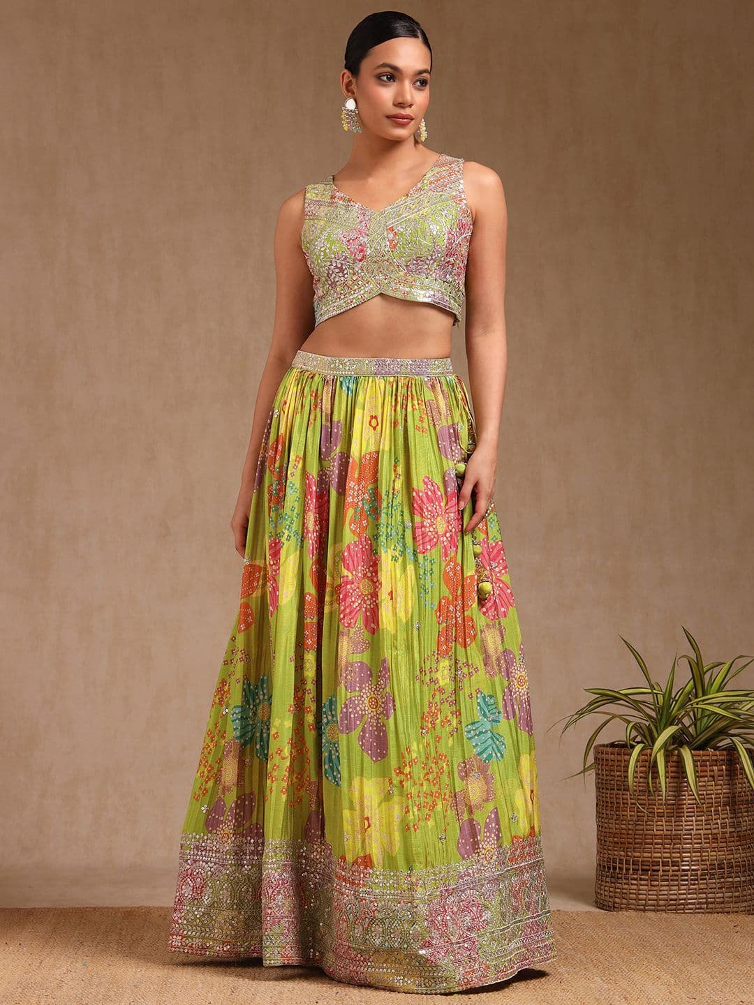 Soch Floral Embroidered Sequinned Ready to Wear Chinon Lehenga & Blouse With Dupatta thumbnail 3