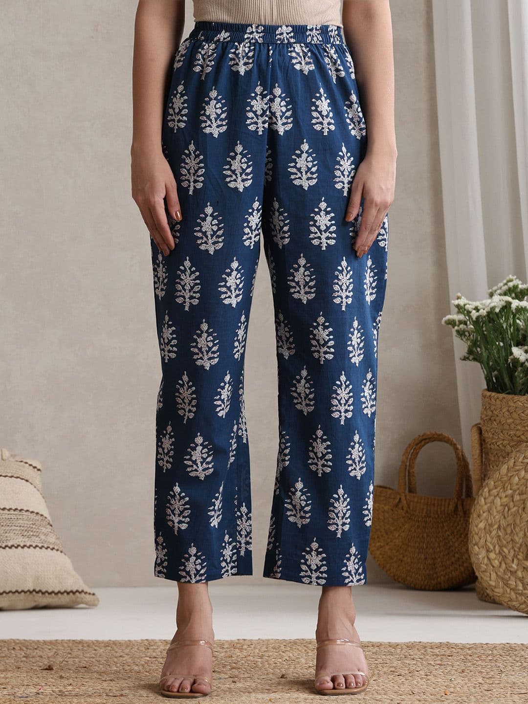 Khushal K Indigo-Bloom Printed Cotton Tunic With Trouser Co-Ords thumbnail 5