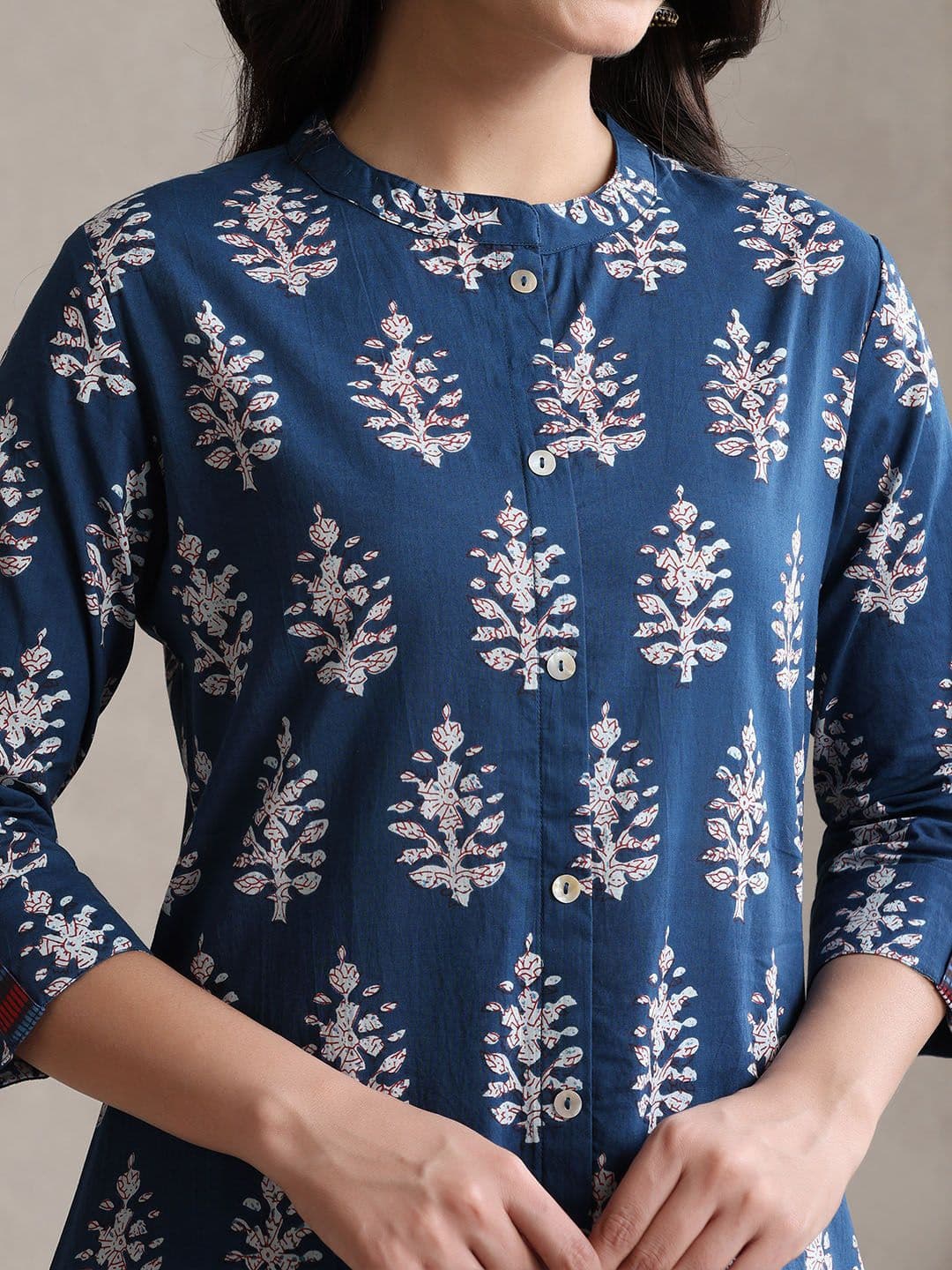 Khushal K Indigo-Bloom Printed Cotton Tunic With Trouser Co-Ords thumbnail 3