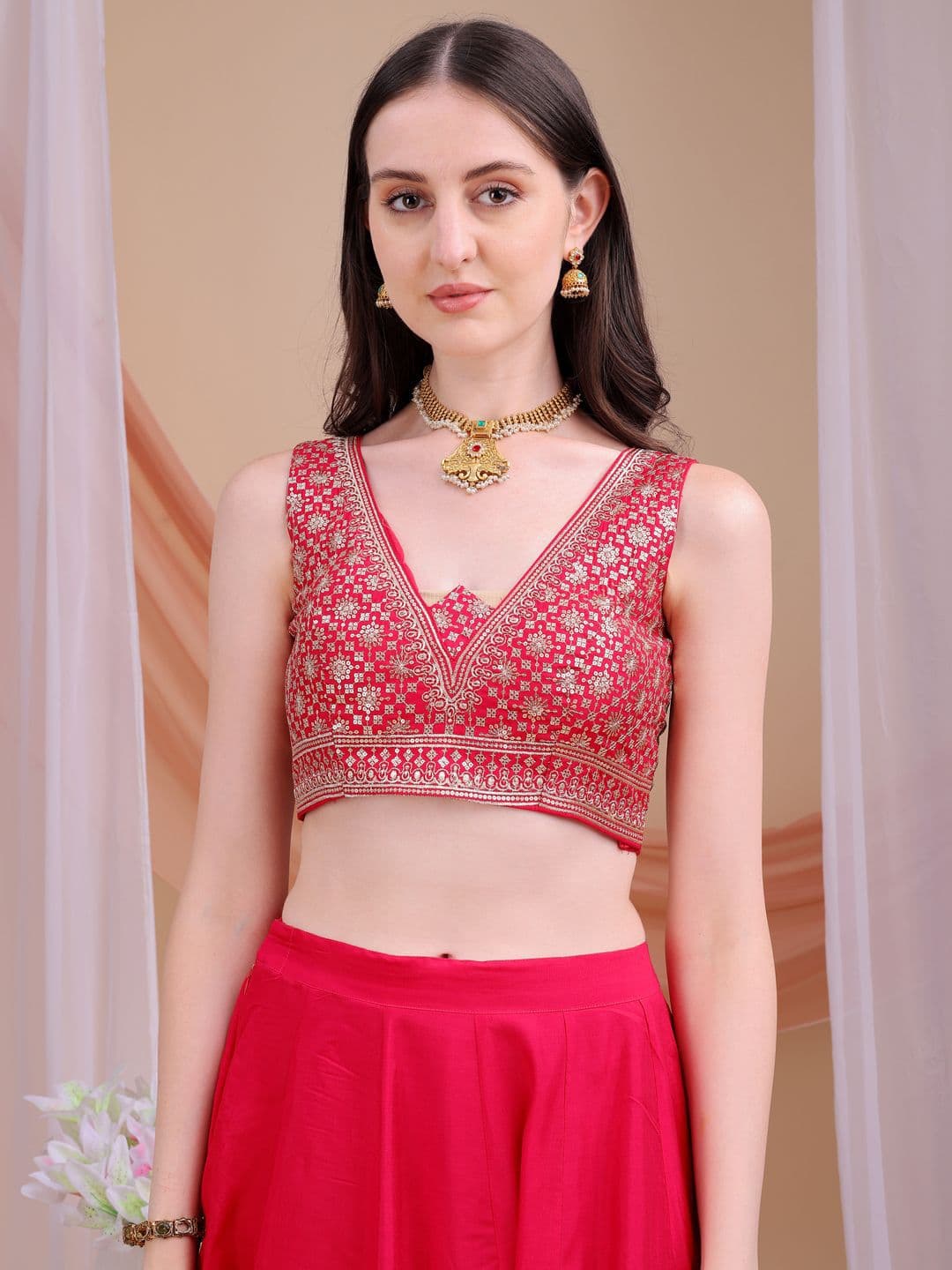 Kinjo Women Embroidered Ready to Wear Lehenga Choli & Dupatta with Sequinned thumbnail 5