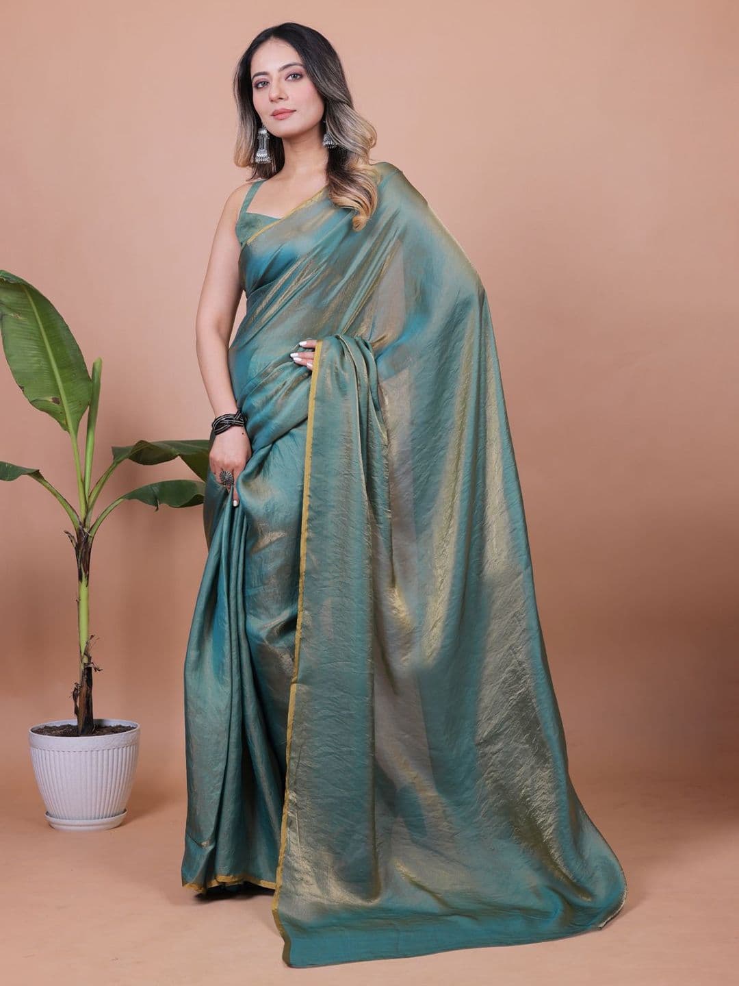 Anneca Shimmer Satin Saree With Blouse Piece thumbnail 6
