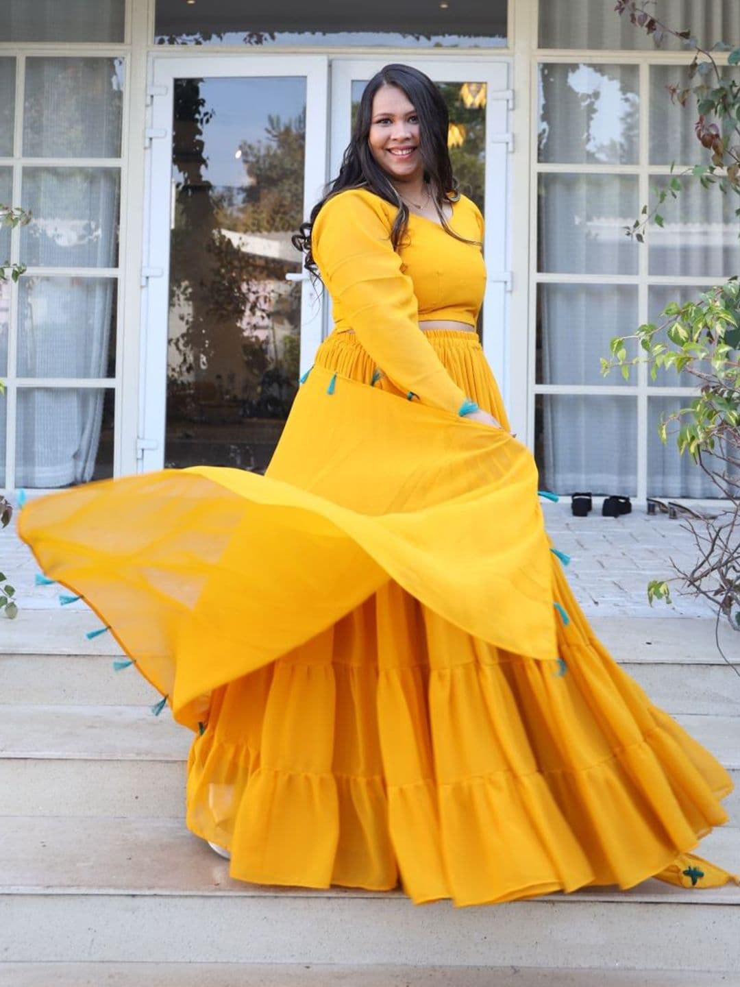 Swadeshi Shringaar Women Sunshine Georgette Lehenga Set thumbnail 4