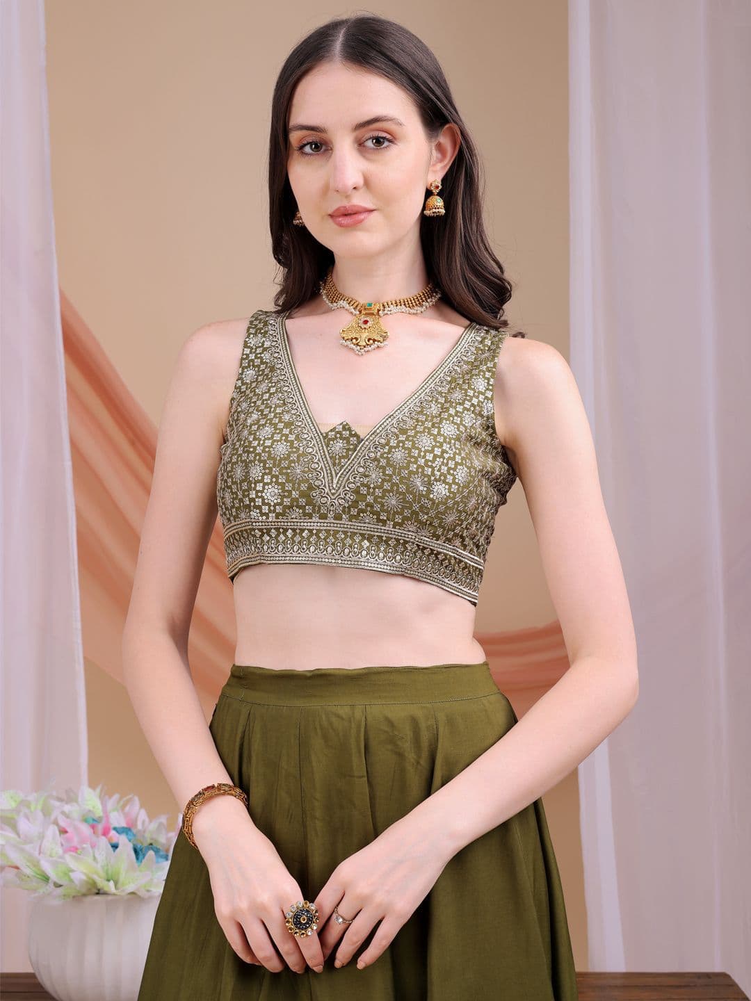 Kinjo Women Embroidered Lehenga & Blouse With Dupatta thumbnail 7