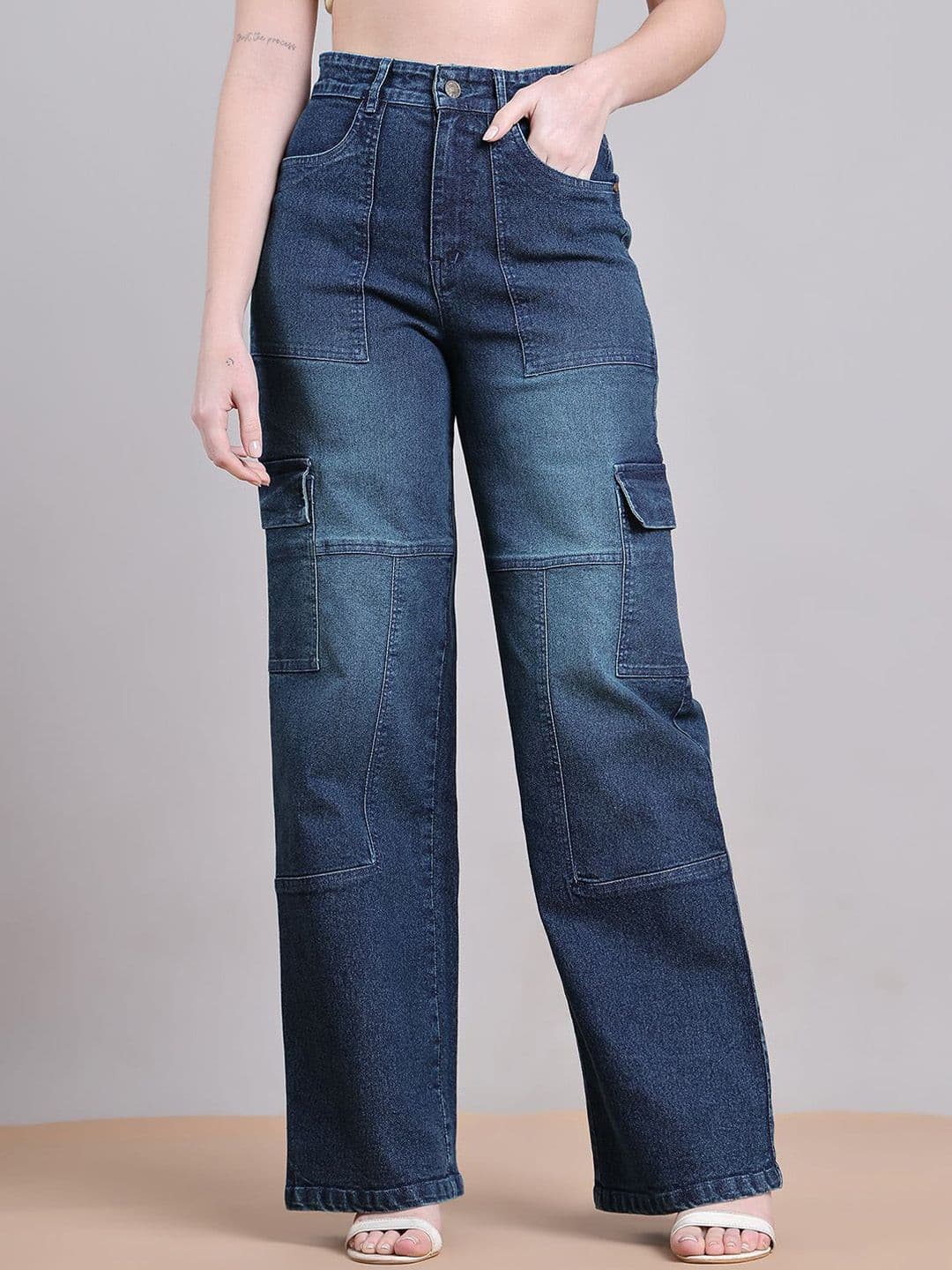 PUELLA Women Straight Fit High-Rise Light Fade Stretchable Cargo Styles Jeans - view 1