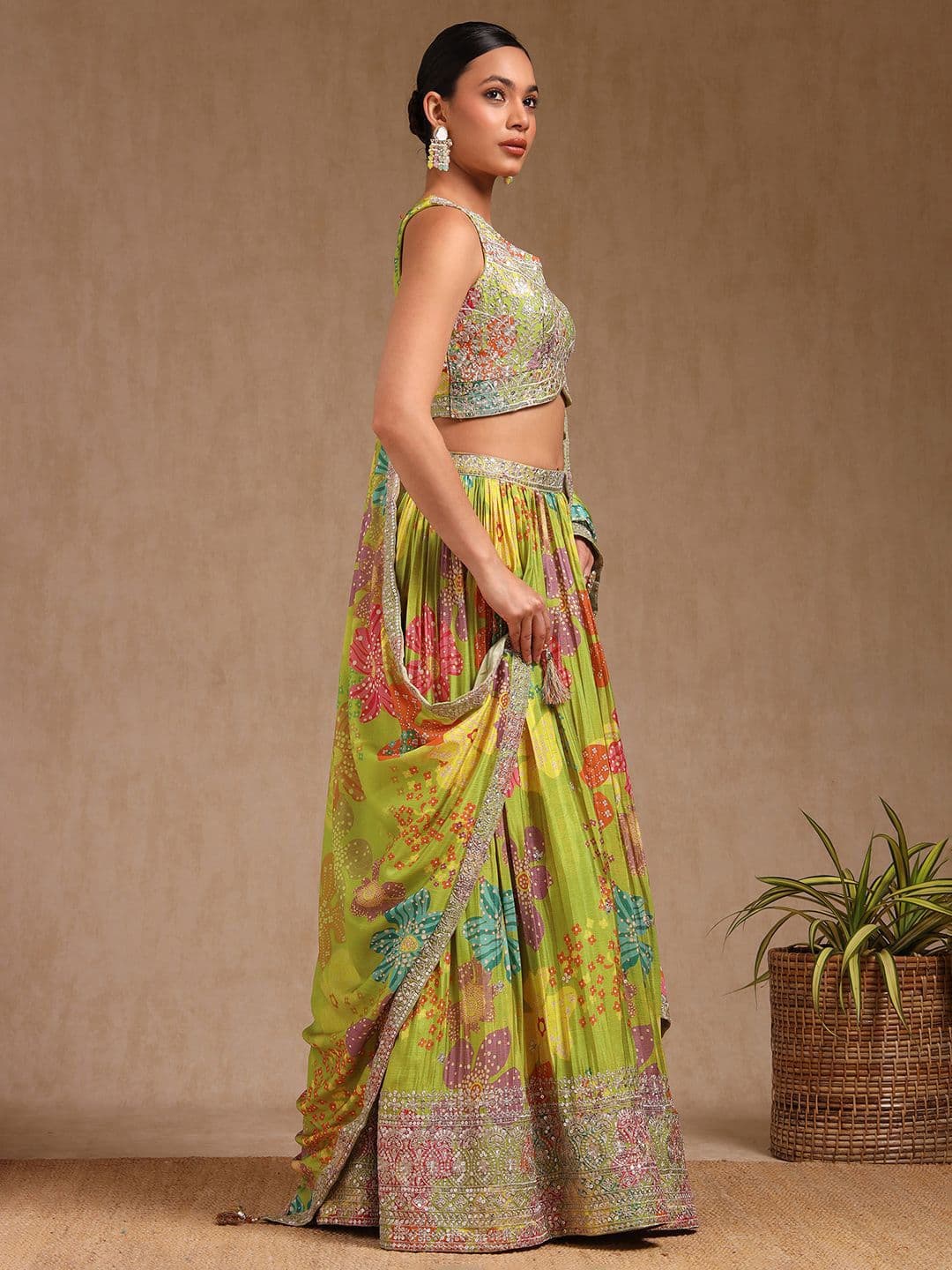 Soch Floral Embroidered Sequinned Ready to Wear Chinon Lehenga & Blouse With Dupatta thumbnail 7