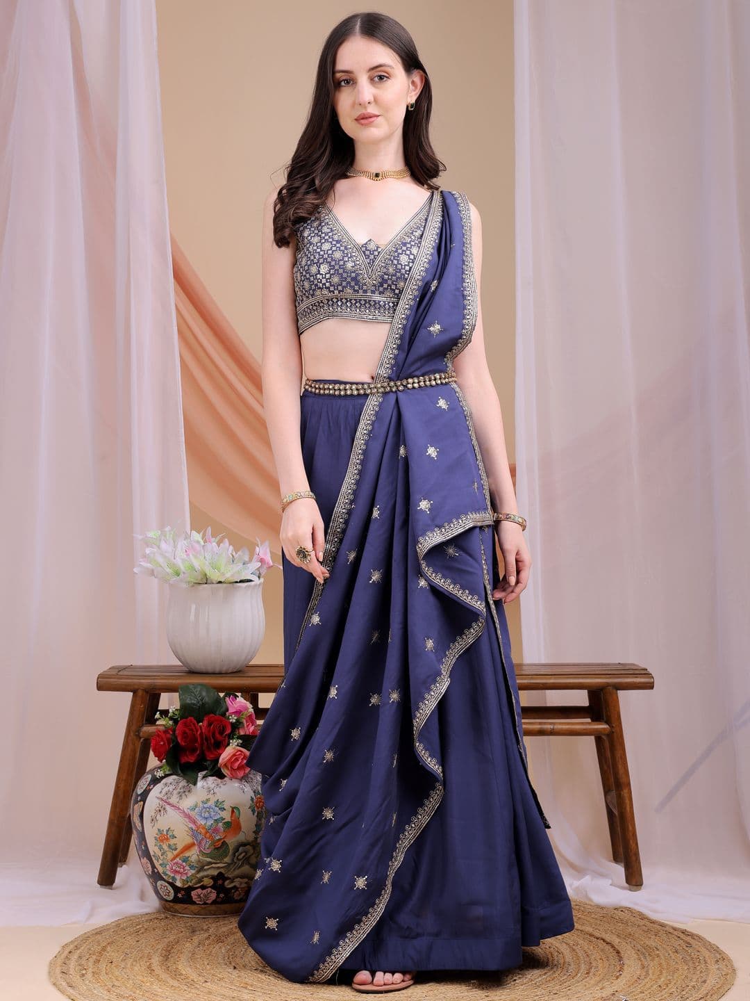 Kinjo Embroidered Sequinned Ready to Wear Lehenga & Blouse With Dupatta thumbnail 6