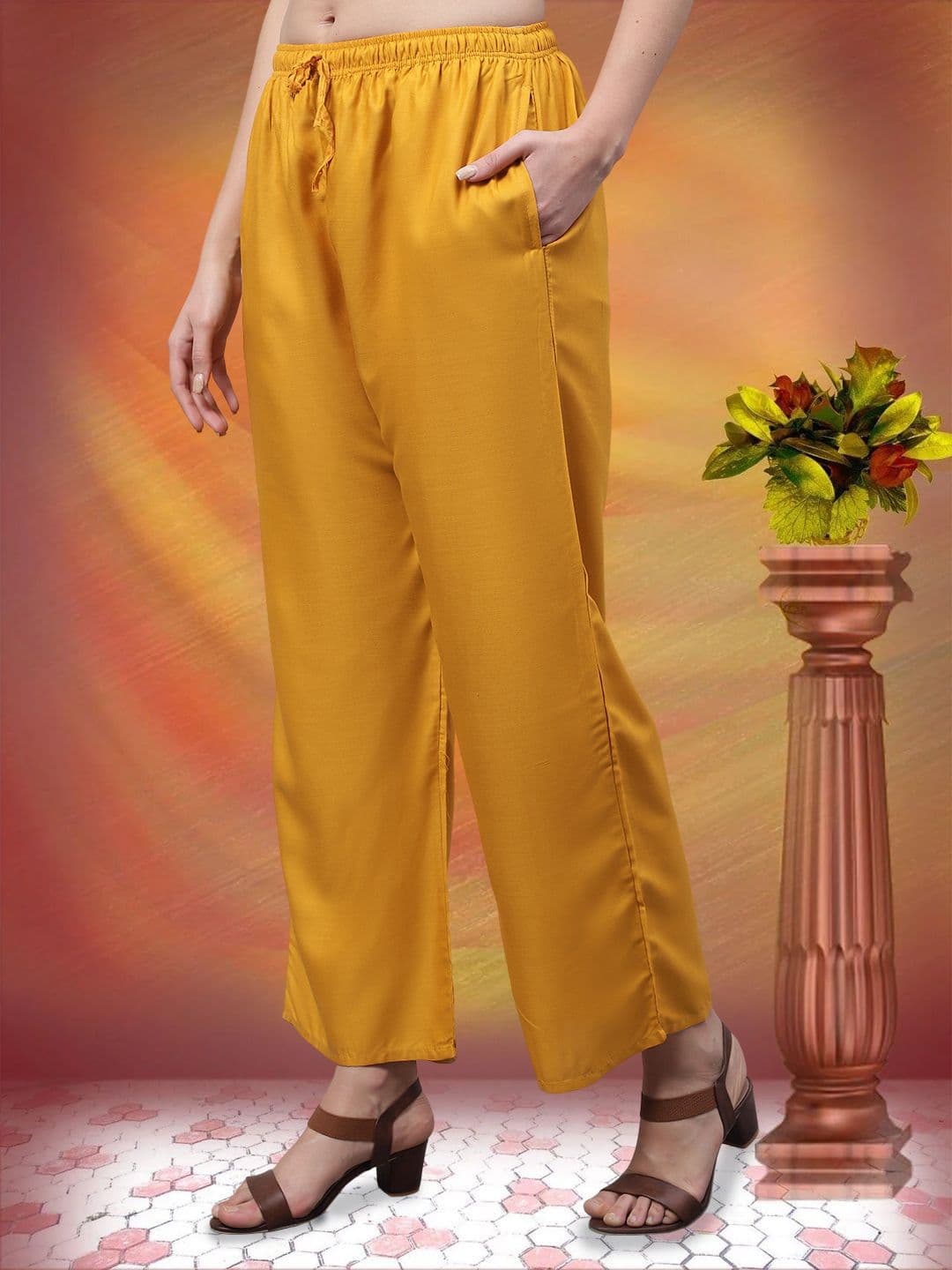 GRACIT Women Solid Knitted Ethnic Flaired Side Pocket Palazzos thumbnail 5