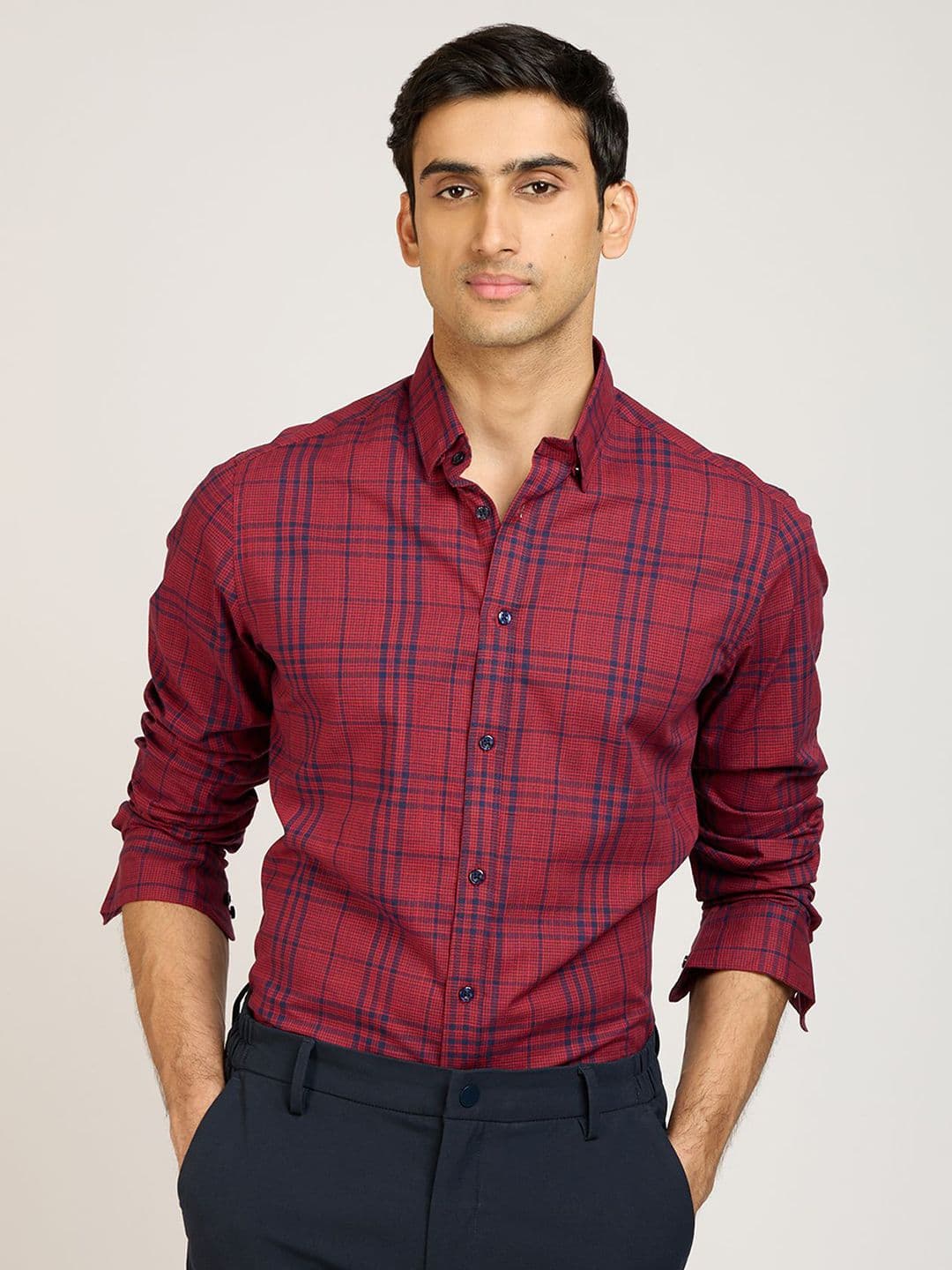 PB & J Tartan Checks Checked Spread Collar Cotton Shirt - view 1