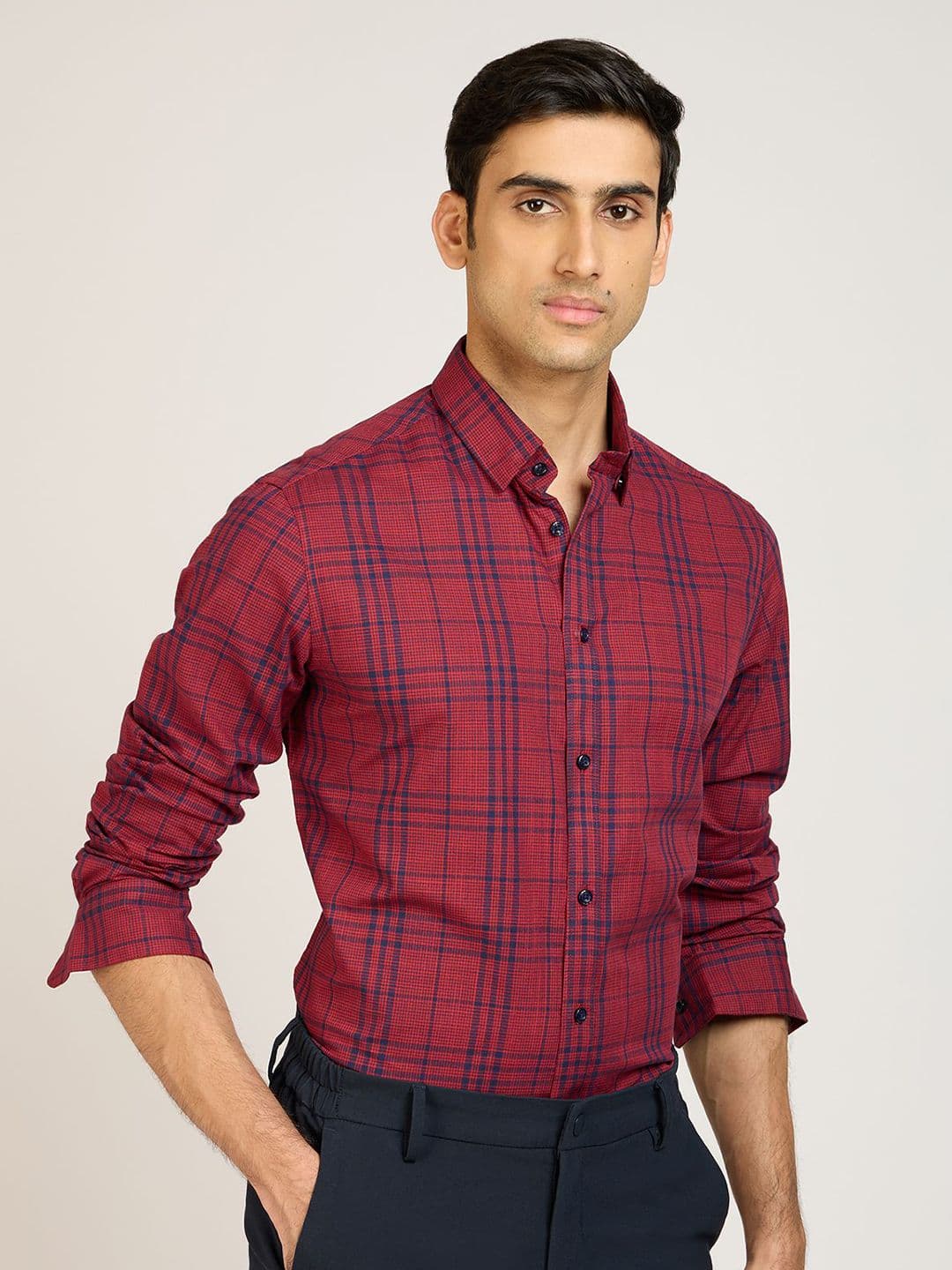 PB & J Tartan Checks Checked Spread Collar Cotton Shirt thumbnail 5