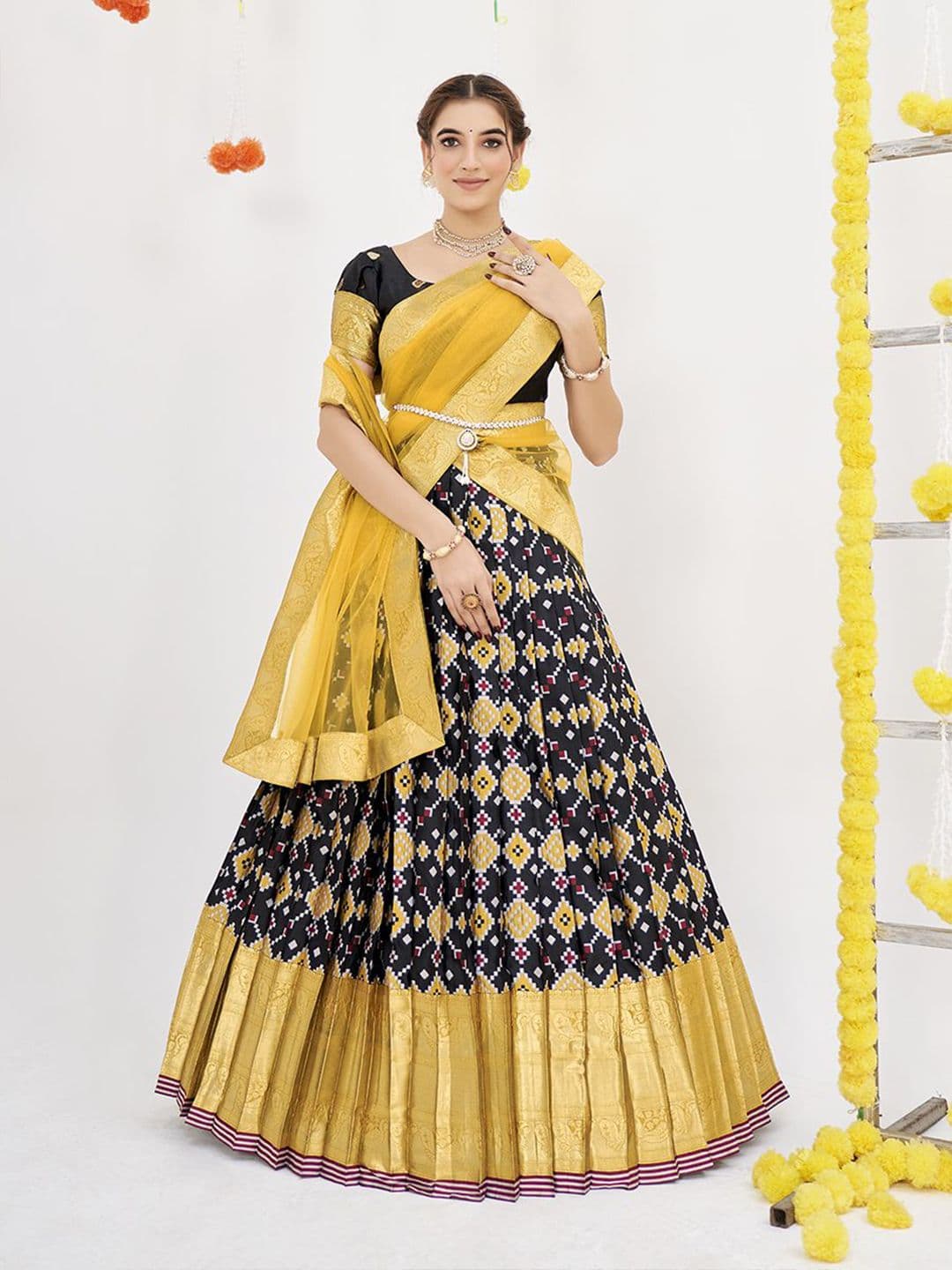 SHOPGARB Women Woven Design Semi-Stitched Lehenga & Unstitched Blouse With Dupatta thumbnail 5