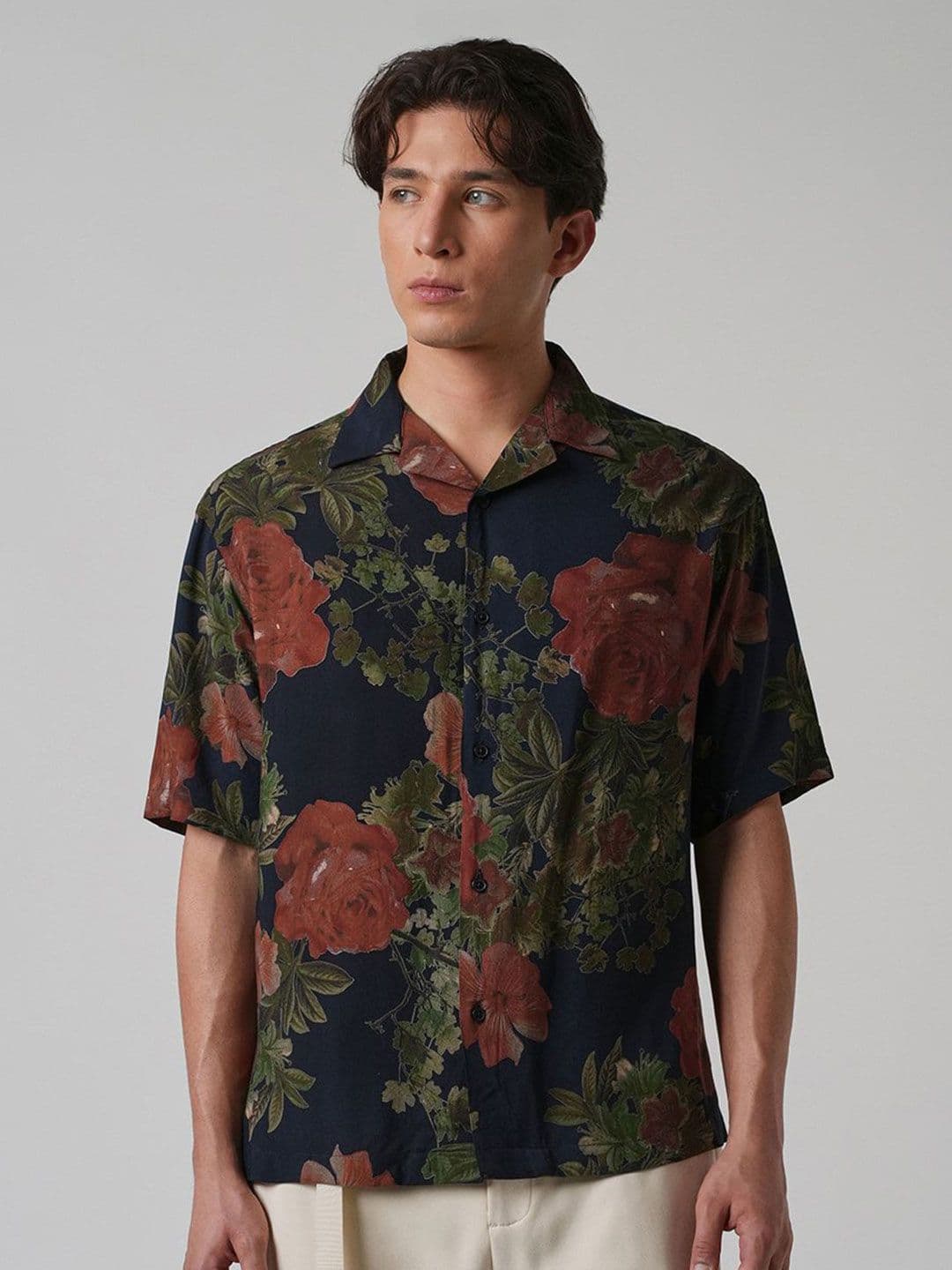 Banana Club Floral Printed Cuban Collar Feather Shirt - view 1