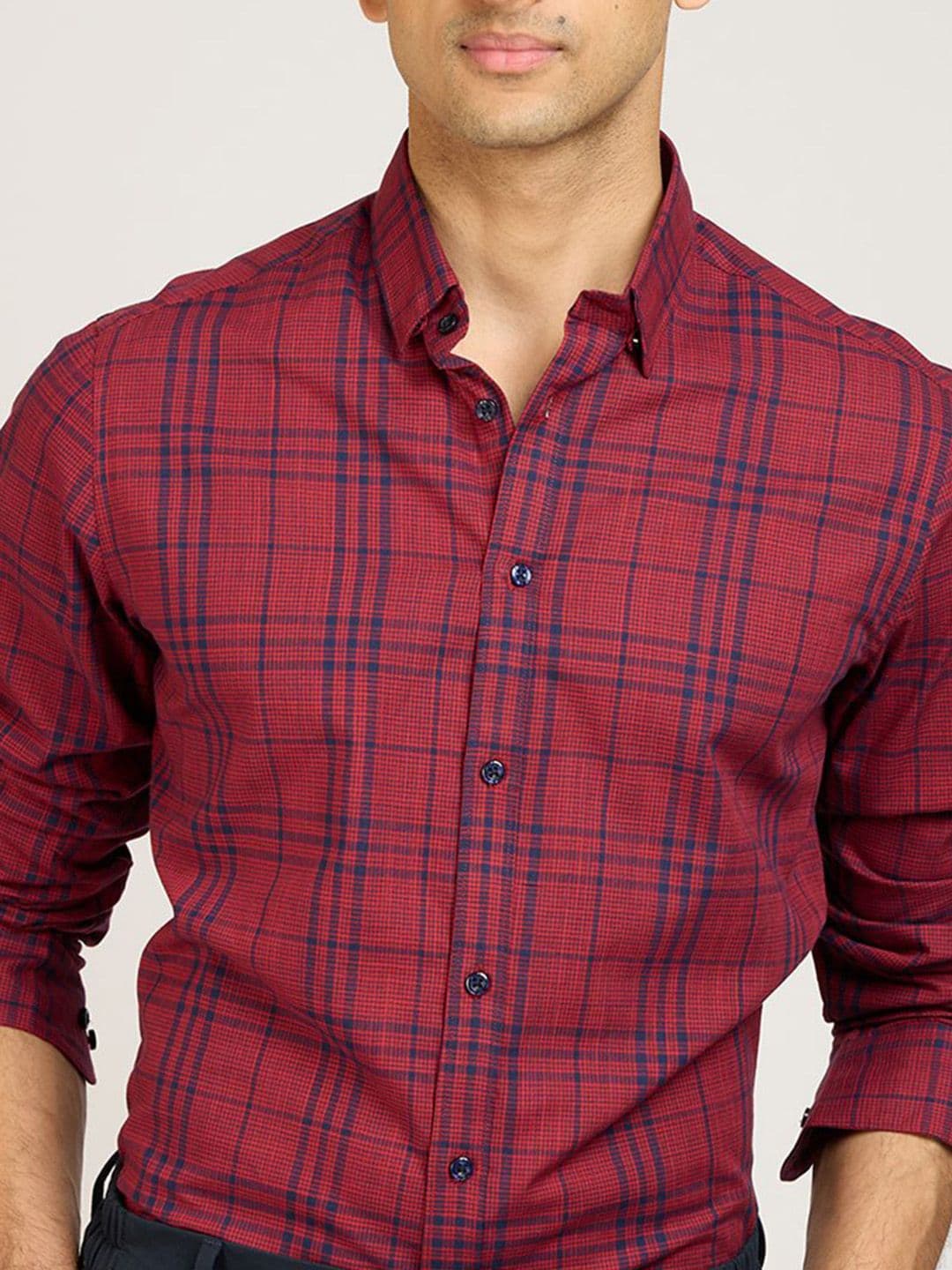 PB & J Tartan Checks Checked Spread Collar Cotton Shirt thumbnail 2
