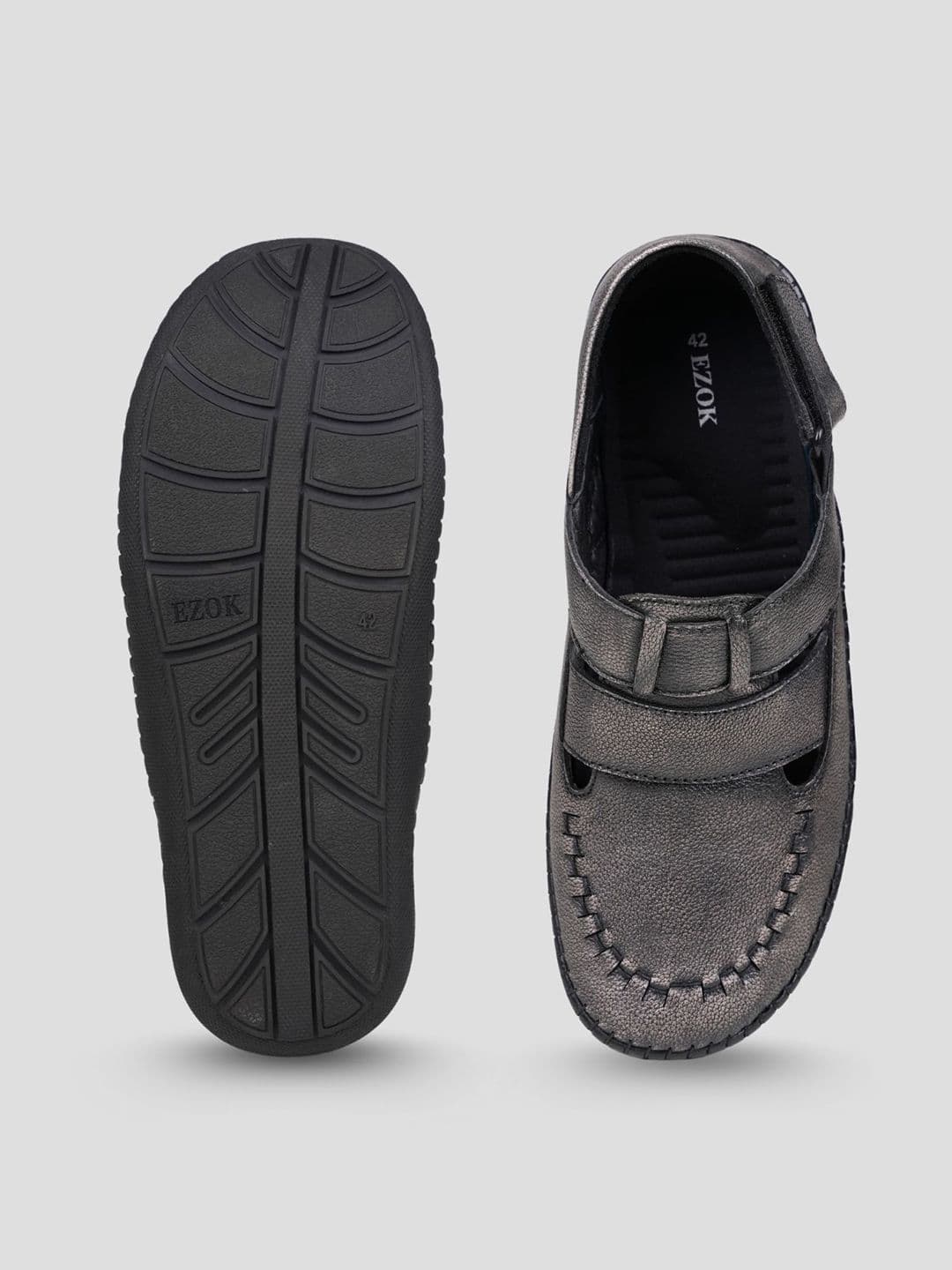 EZOK Men Leather Velcro Comfort Sandals thumbnail 4