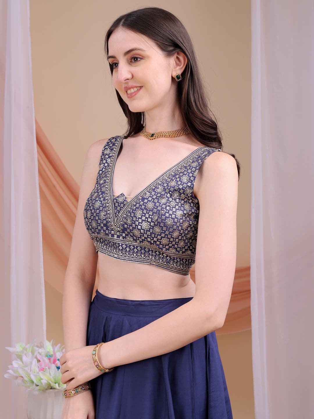 Kinjo Embroidered Sequinned Ready to Wear Lehenga & Blouse With Dupatta thumbnail 4