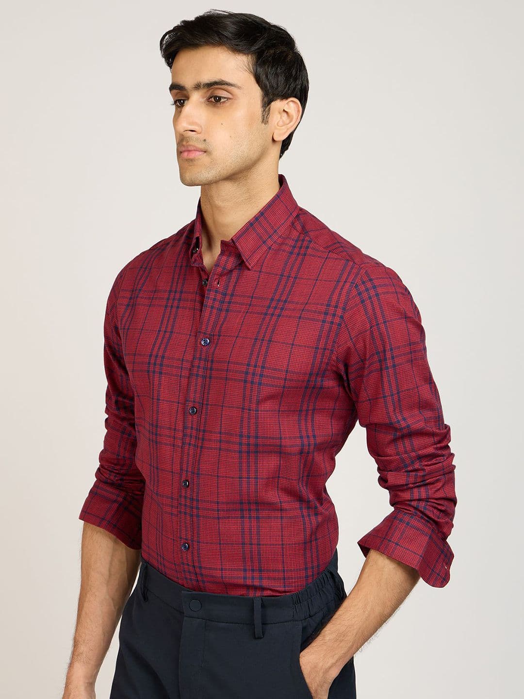 PB & J Tartan Checks Checked Spread Collar Cotton Shirt thumbnail 4