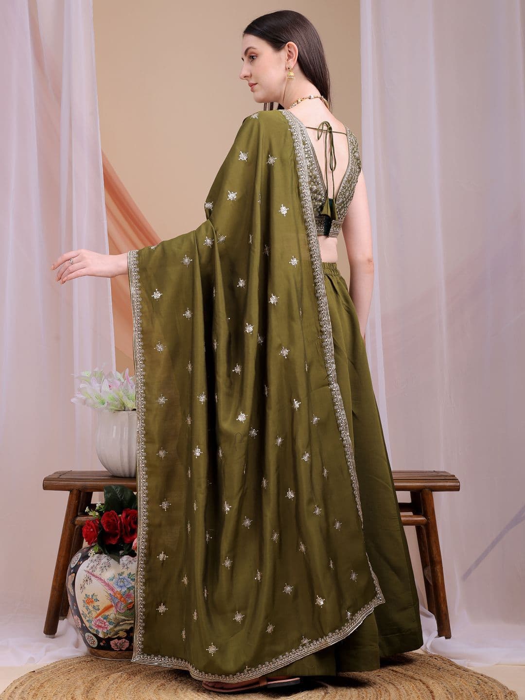 Kinjo Women Embroidered Lehenga & Blouse With Dupatta thumbnail 3