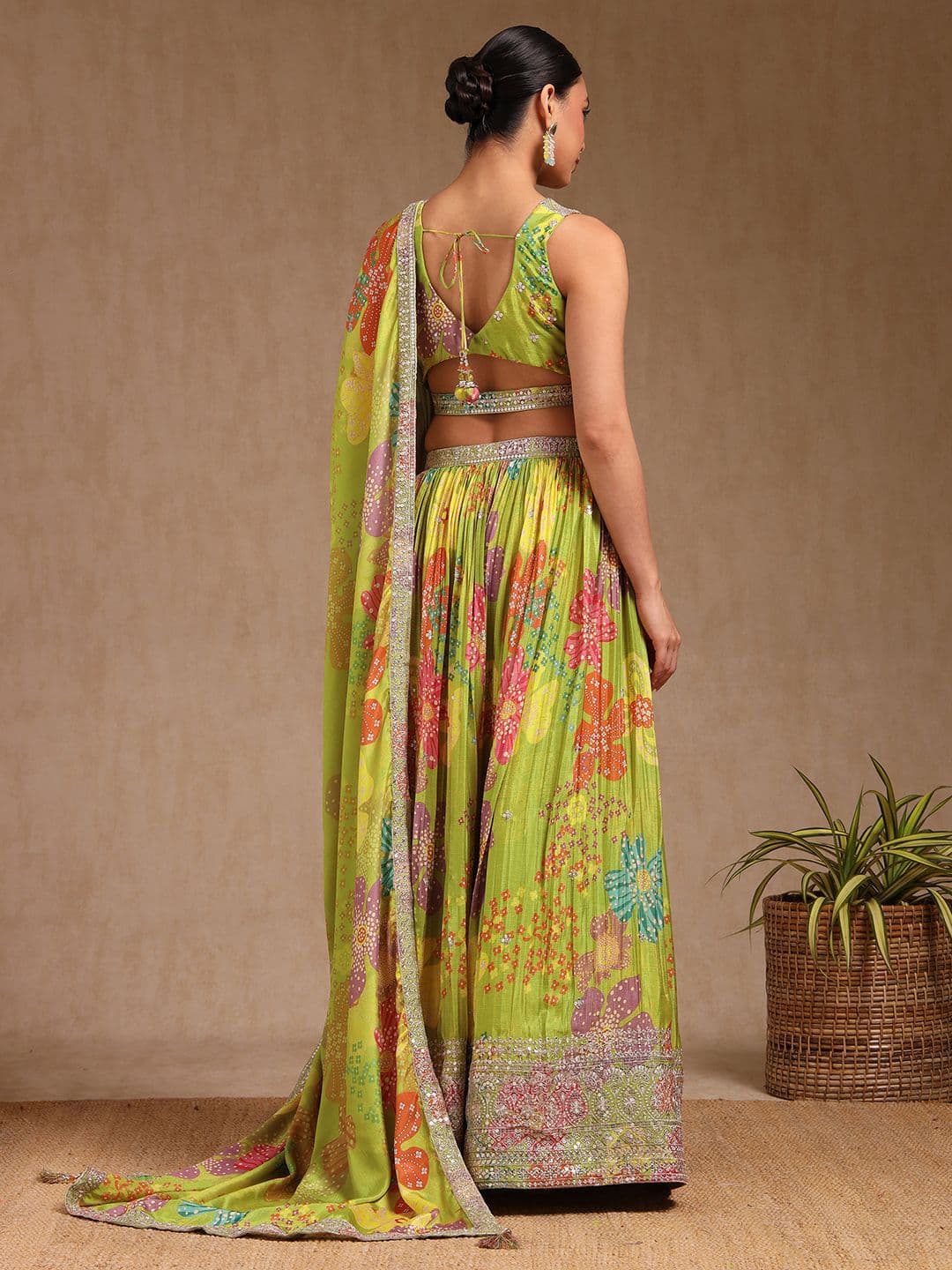 Soch Floral Embroidered Sequinned Ready to Wear Chinon Lehenga & Blouse With Dupatta thumbnail 4