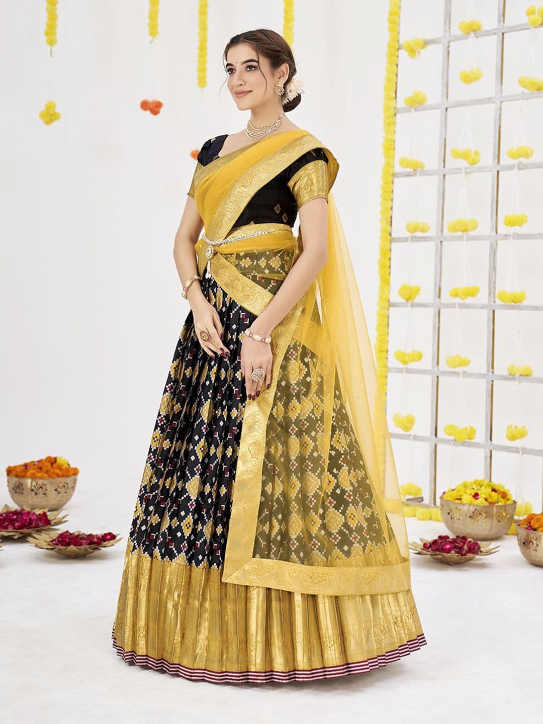 SHOPGARB Women Woven Design Semi-Stitched Lehenga & Unstitched Blouse With Dupatta thumbnail 6