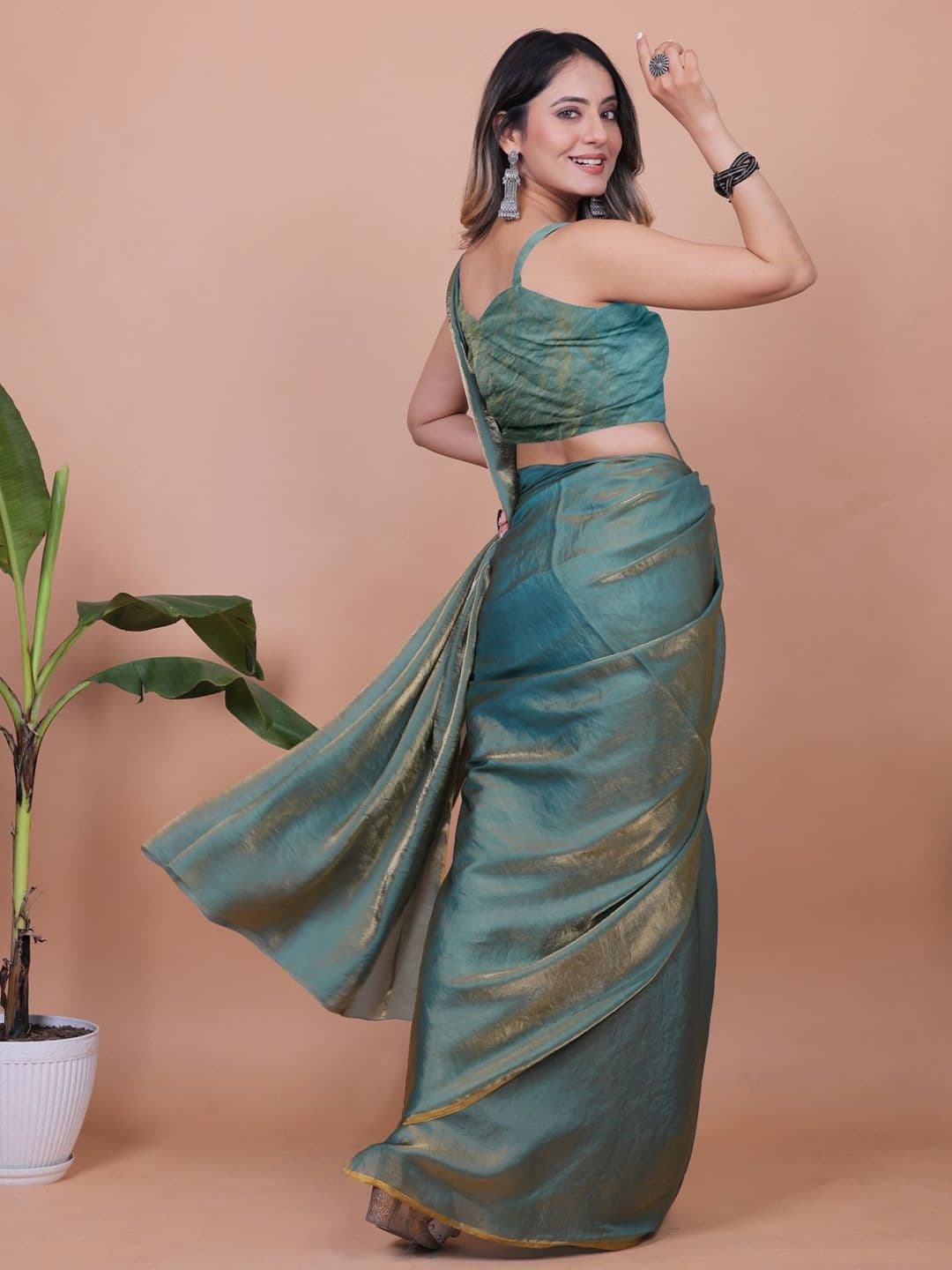 Anneca Shimmer Satin Saree With Blouse Piece thumbnail 4