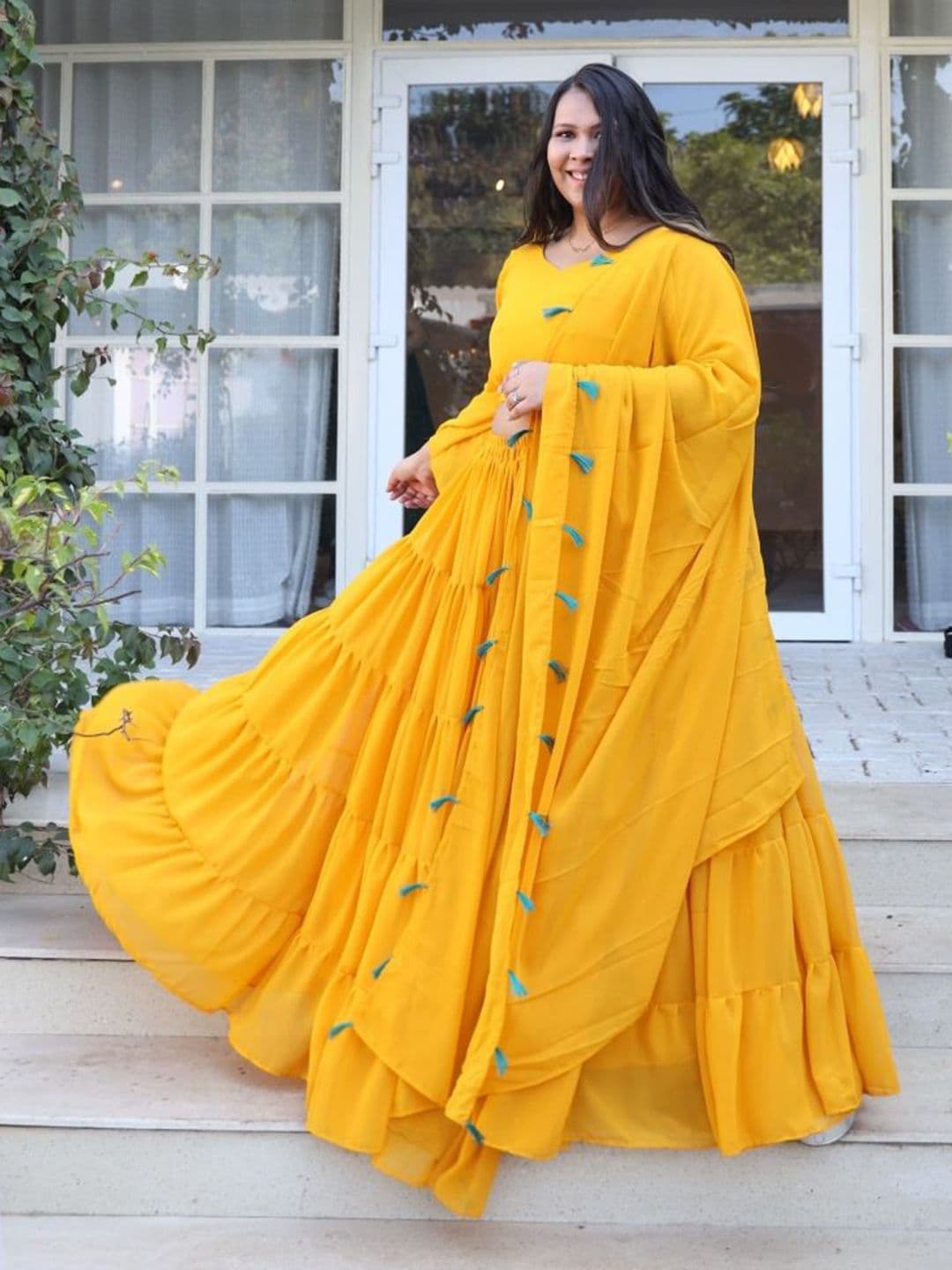 Swadeshi Shringaar Women Sunshine Georgette Lehenga Set thumbnail 5