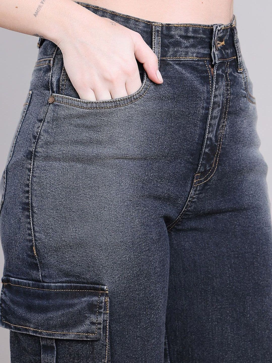PUELLA Women Straight Fit High-Rise Stretchable Cargo Style Jeans thumbnail 2