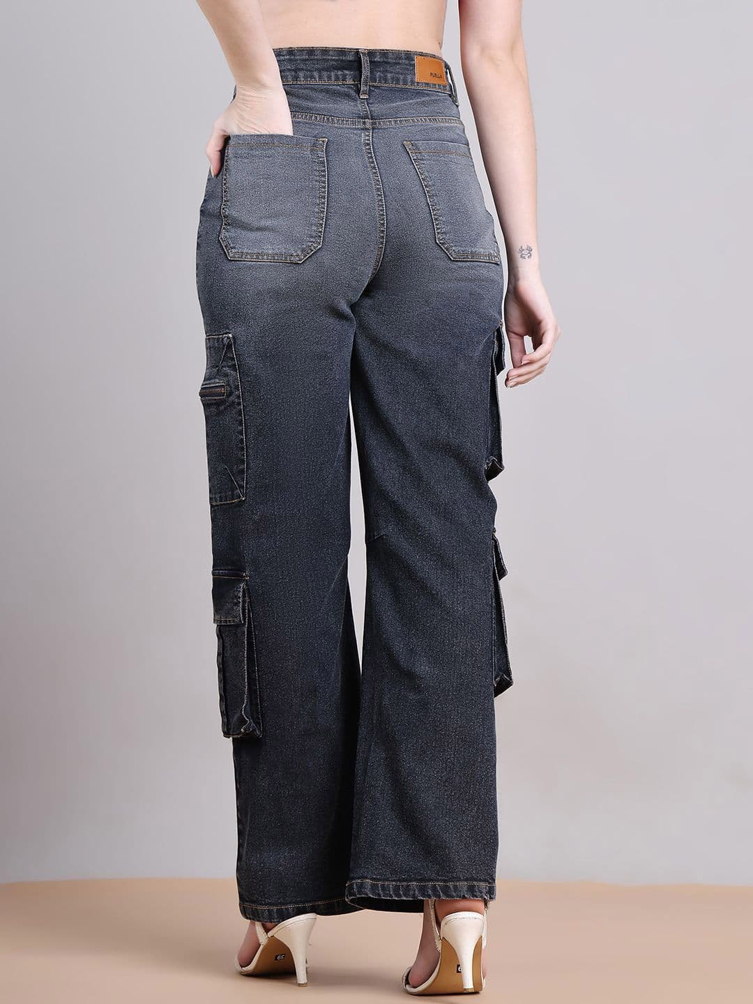 PUELLA Women Straight Fit High-Rise Stretchable Cargo Style Jeans thumbnail 6