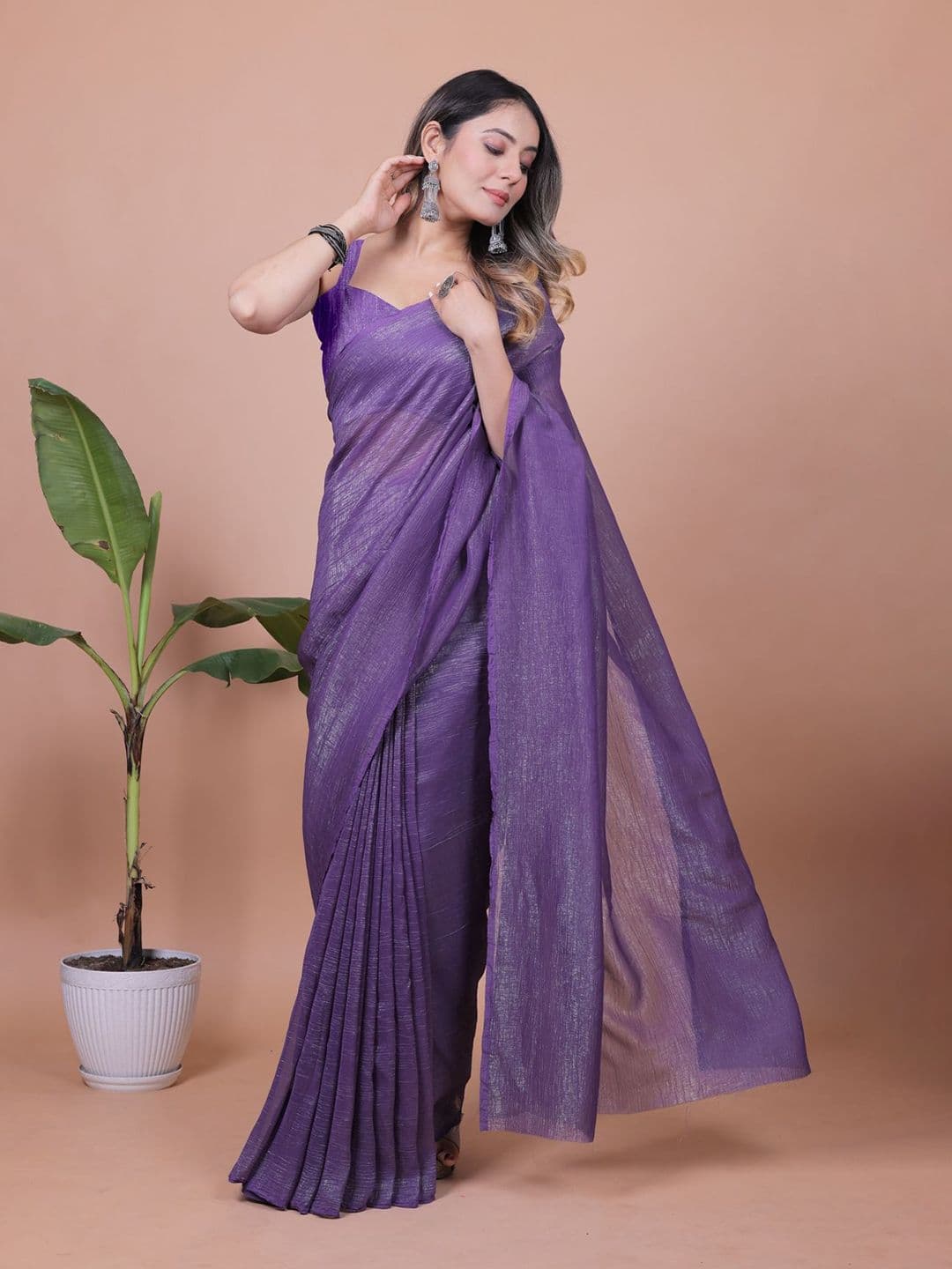 Anneca Women Solid Tissue Saree with Blouse Piece thumbnail 7