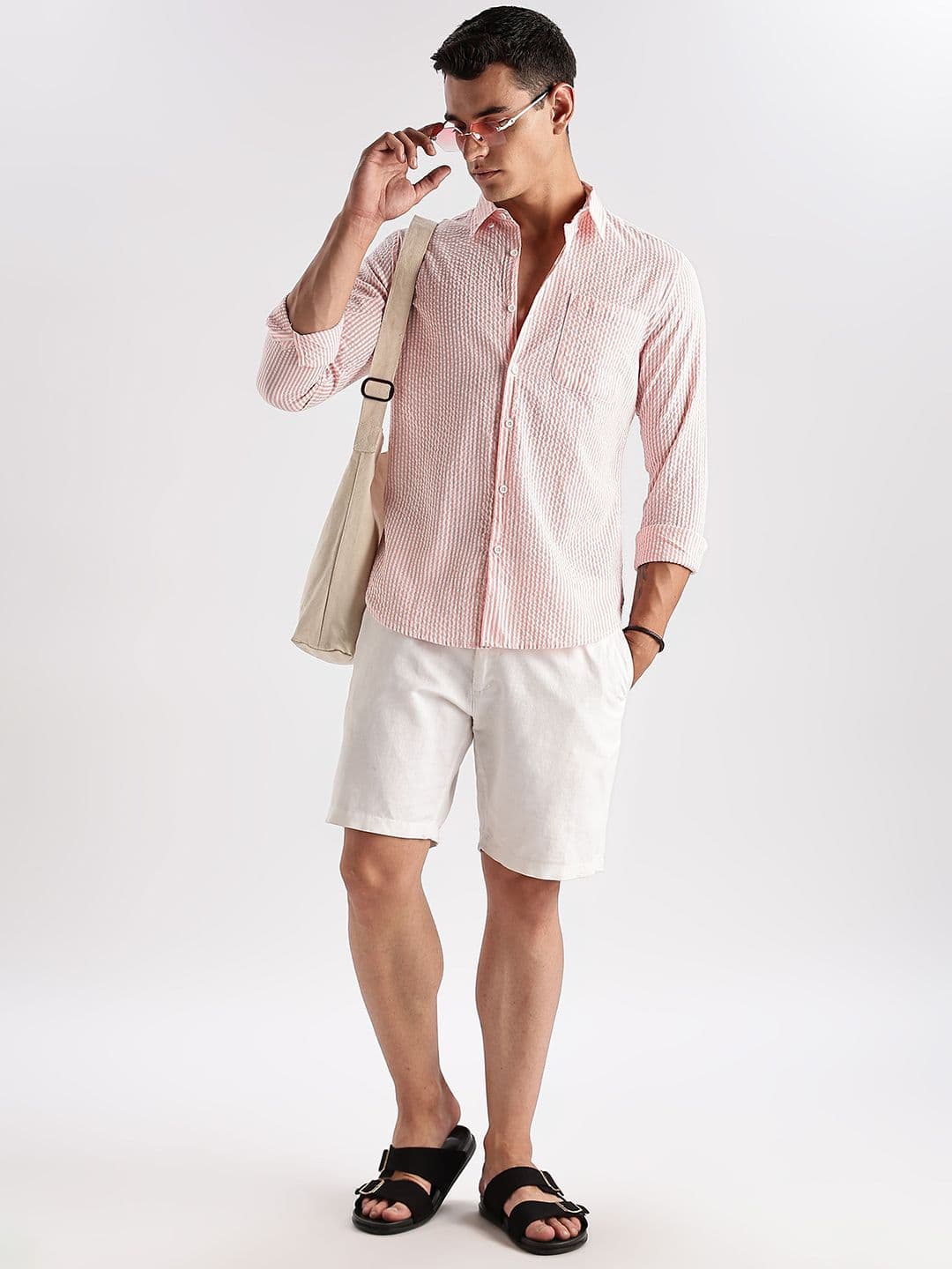 HERE&NOW Slim Fit Vertical Striped Seersucker Opaque Casual Shirt thumbnail 7