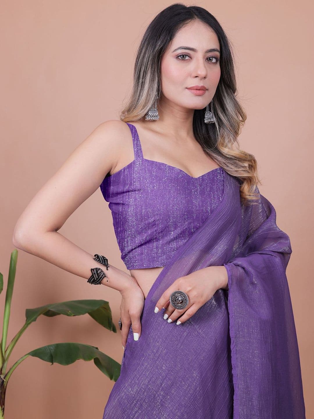 Anneca Women Solid Tissue Saree with Blouse Piece thumbnail 3