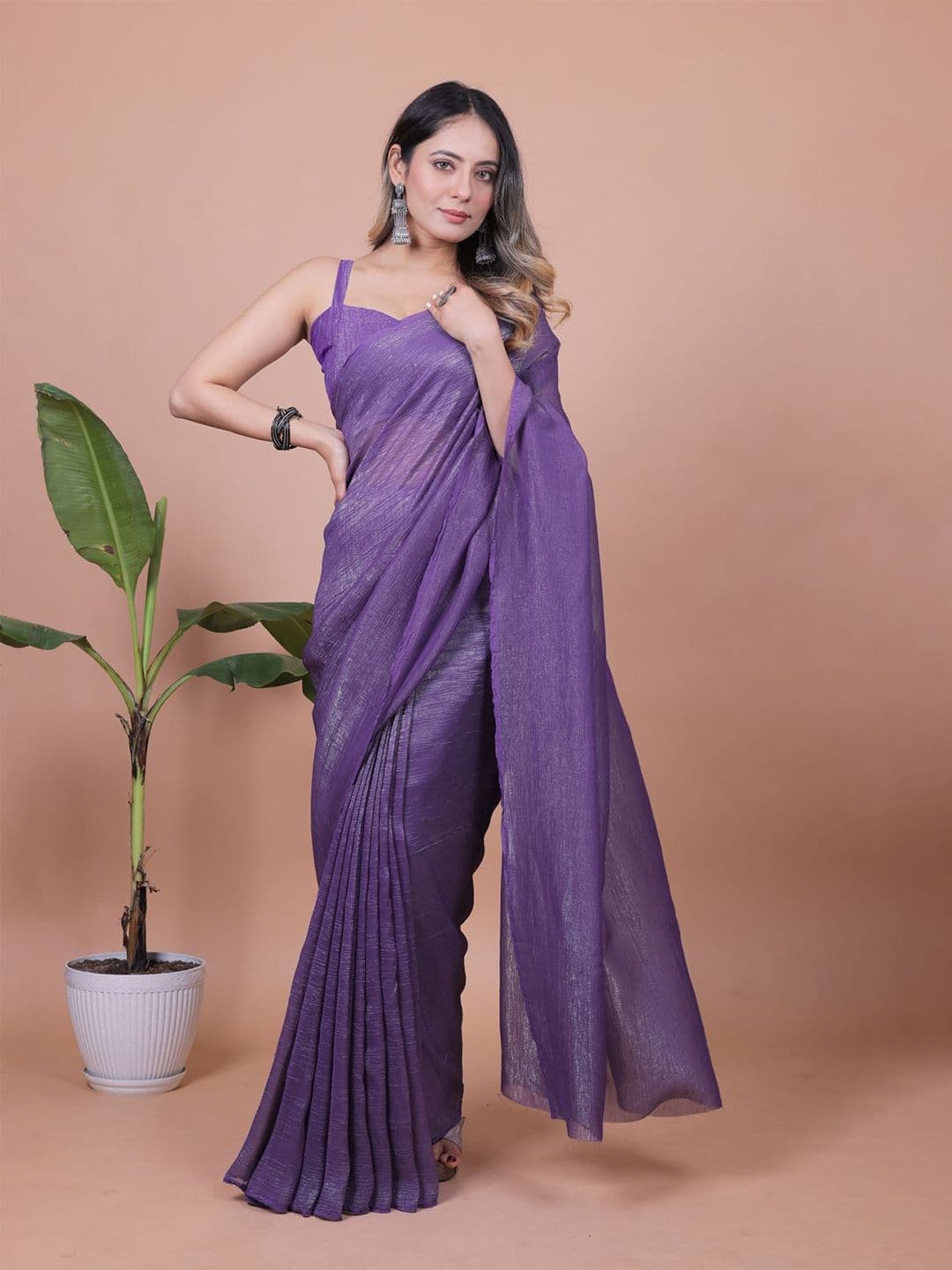 Anneca Women Solid Tissue Saree with Blouse Piece - view 1