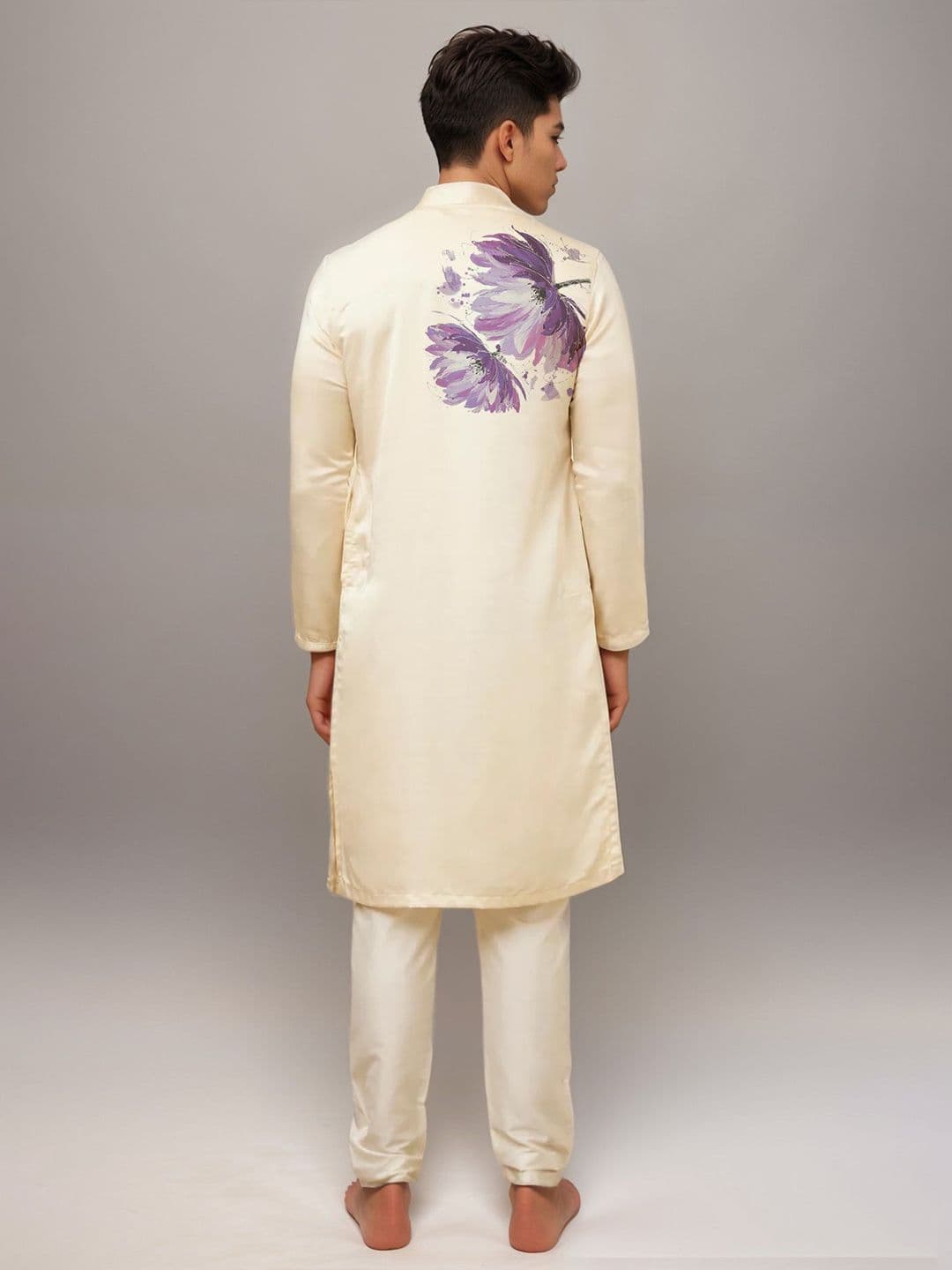 PulseIQ Men Floral Printed Mandarin Collar Regular Thread Work Cotton Straight Kurta thumbnail 2