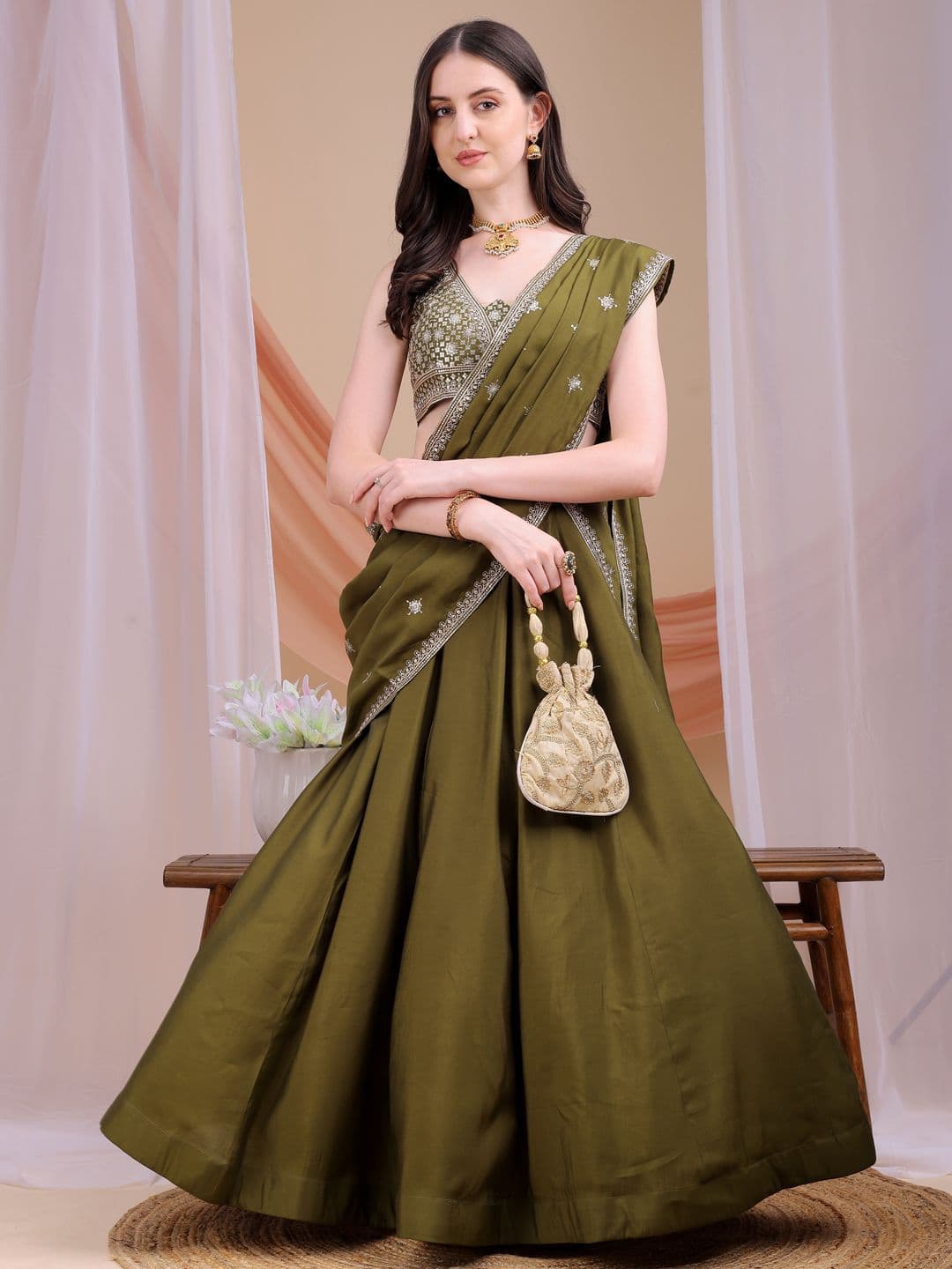 Kinjo Embroidered Sequinned Ready to Wear Lehenga & Blouse With Dupatta thumbnail 5