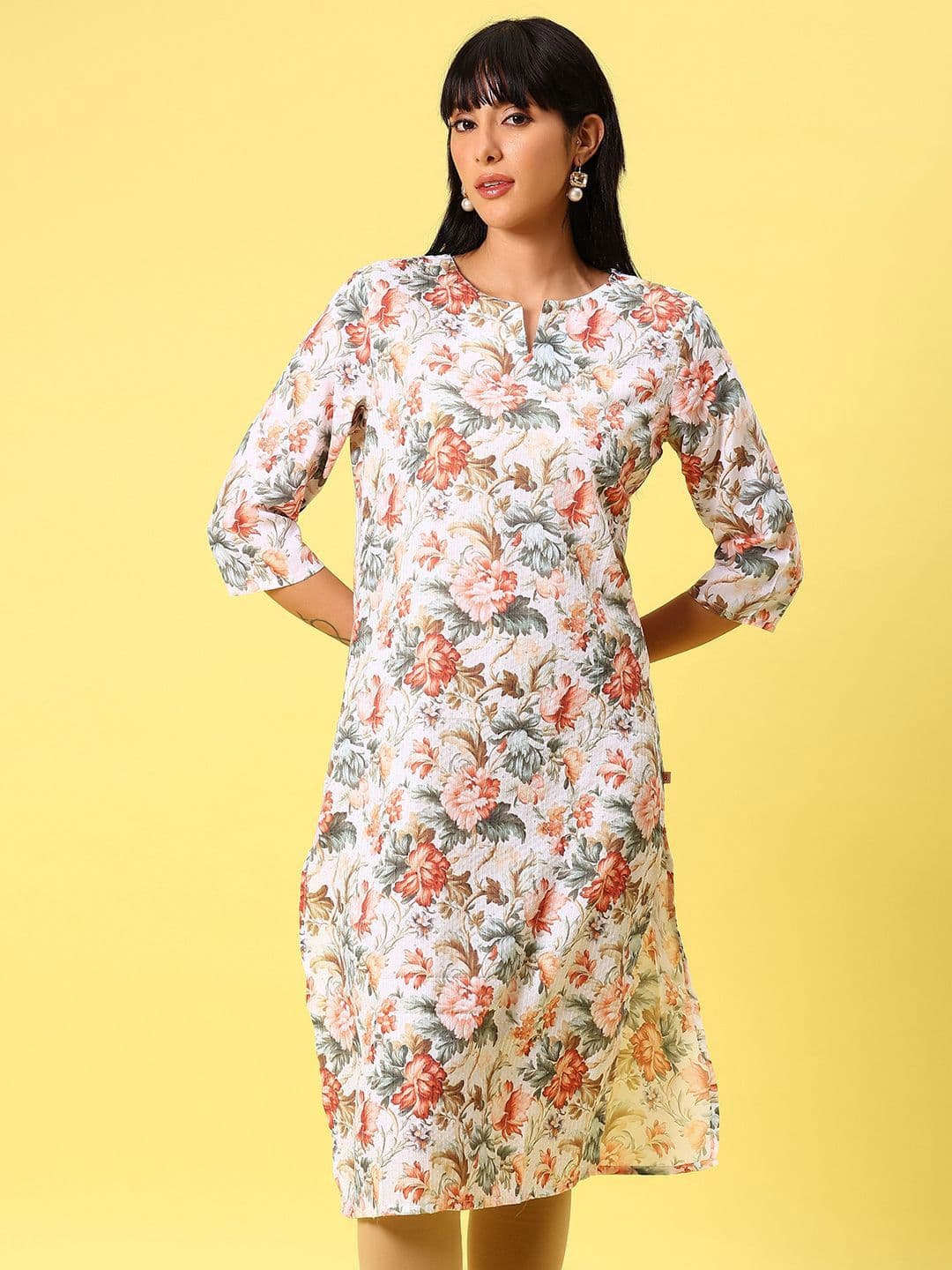V-Mart Floral Printed Notch Neck Straight Kurta - view 1