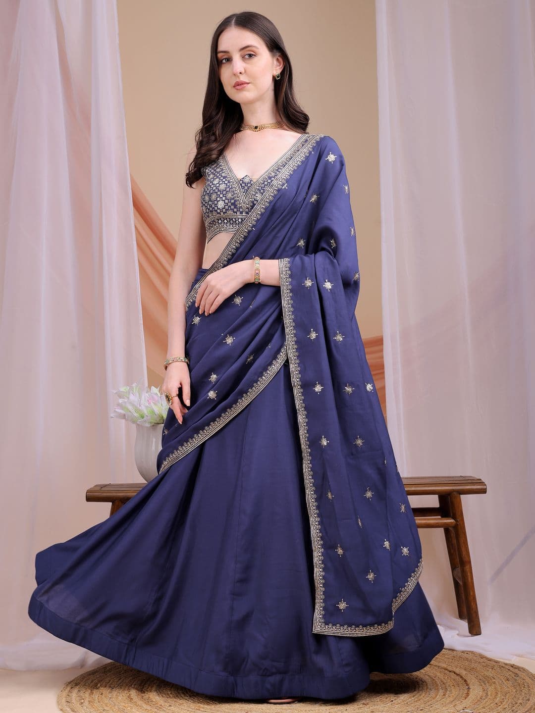 Kinjo Embroidered Sequinned Ready to Wear Lehenga & Blouse With Dupatta thumbnail 6