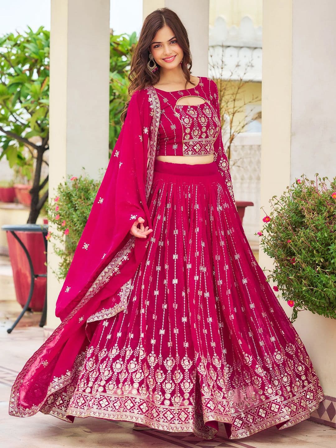 Jogmaya Fashion Embroidered Sequinned Semi-Stitched Lehenga Choli With Dupatta - view 1