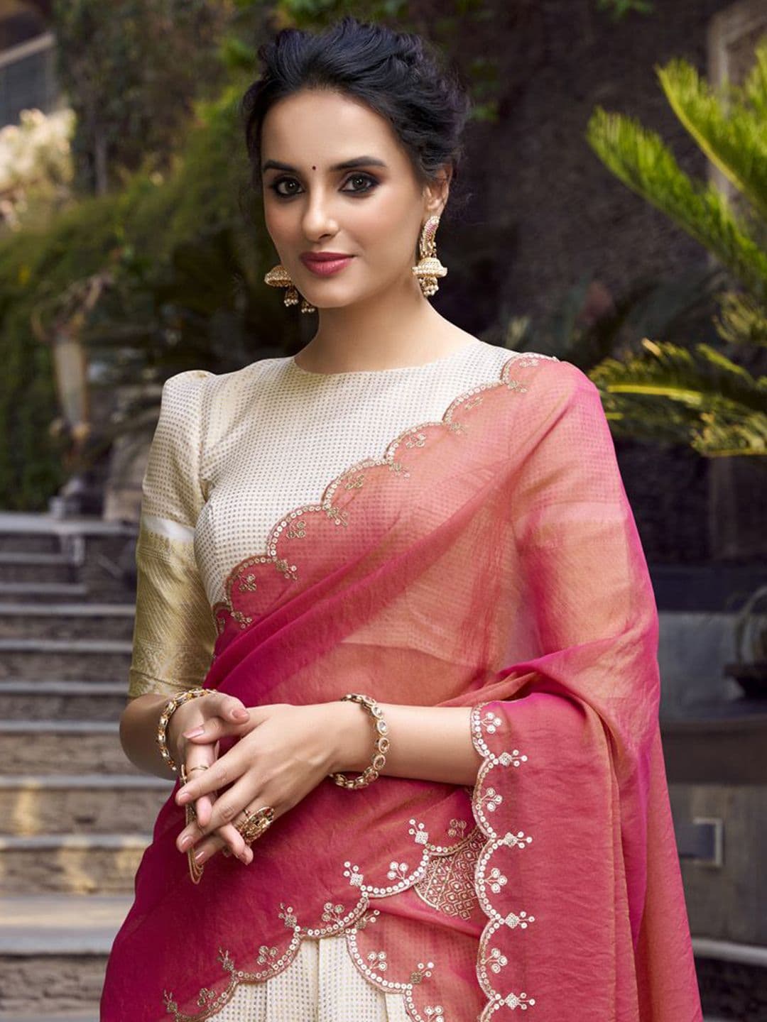 LOOKNBOOK ART Jacquard Zari Weaving Work Lehenga Choli Stitched Lehenga Blouse & Dupatta thumbnail 4