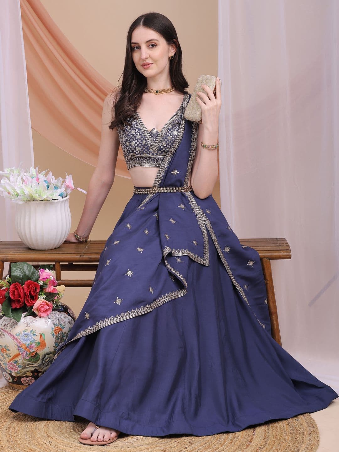 Kinjo Embroidered Sequinned Ready to Wear Lehenga & Blouse With Dupatta - view 1