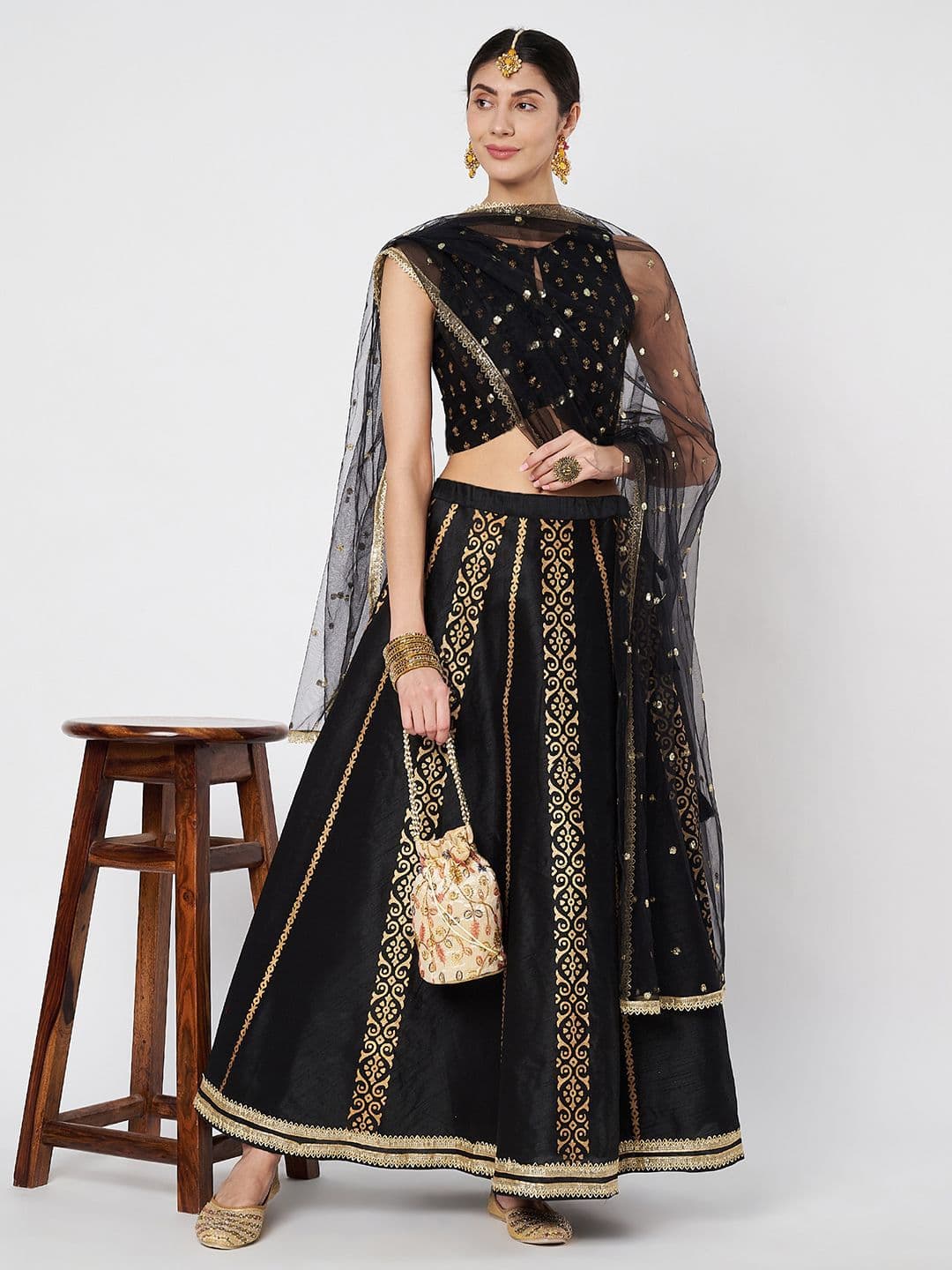 studio rasa Women Printed Block Printed Lehenga & Blouse With Dupatta thumbnail 5