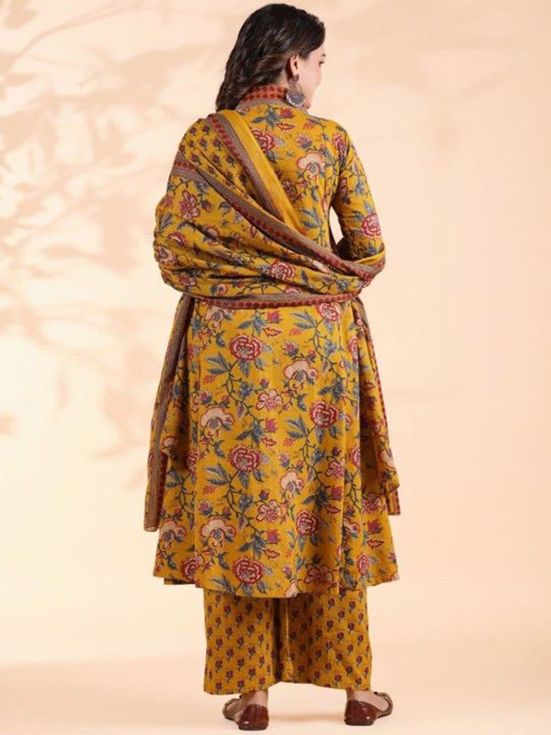 KALINI Floral Printed V-Neck Pure Cotton A-Line Kurta With Trousers And Dupatta thumbnail 7
