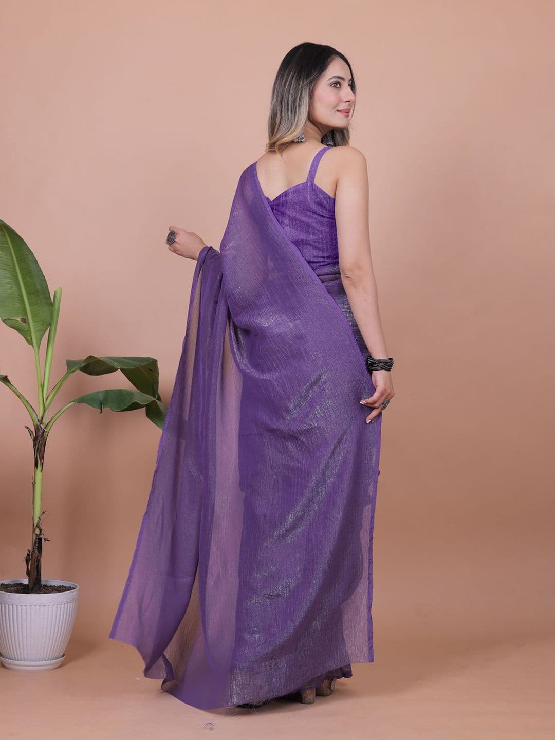 Anneca Women Solid Tissue Saree with Blouse Piece thumbnail 6