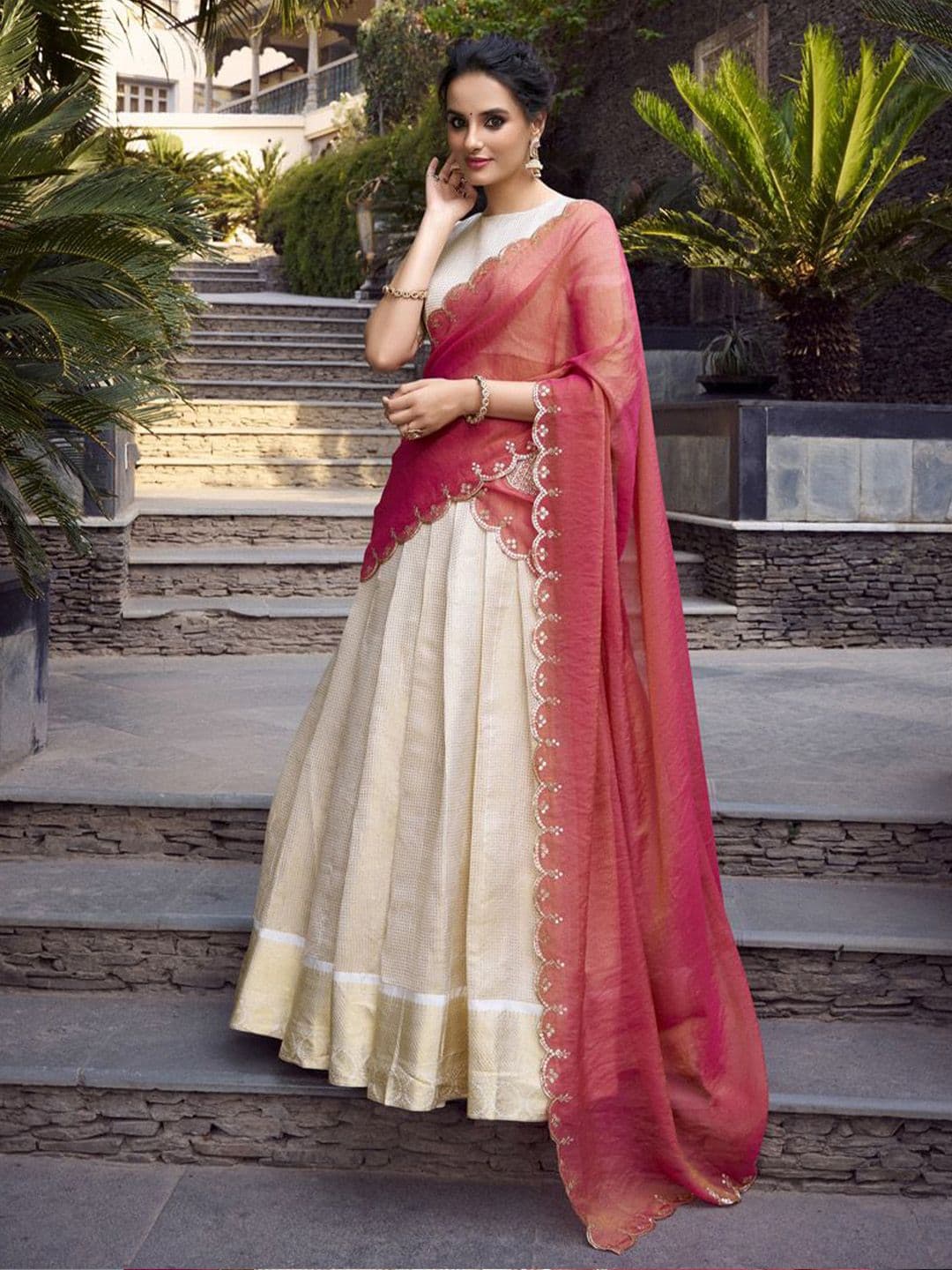 LOOKNBOOK ART Jacquard Zari Weaving Work Lehenga Choli Stitched Lehenga Blouse & Dupatta thumbnail 2