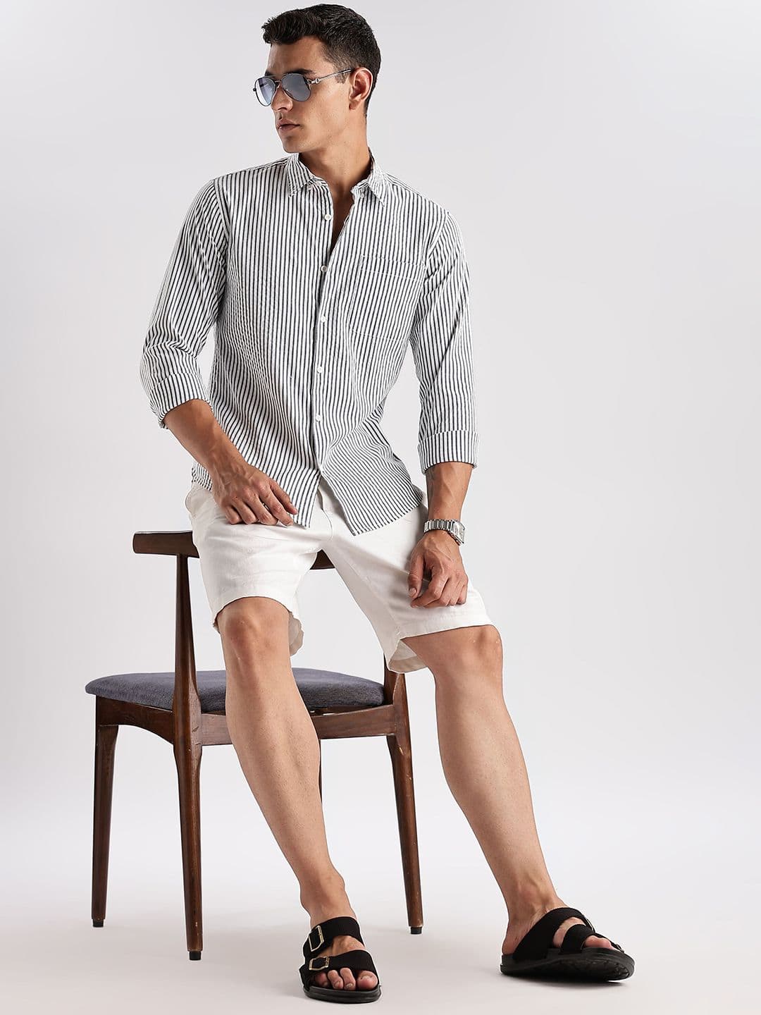 HERE&NOW Slim Fit Vertical Striped Seersucker Opaque Casual Shirt thumbnail 6