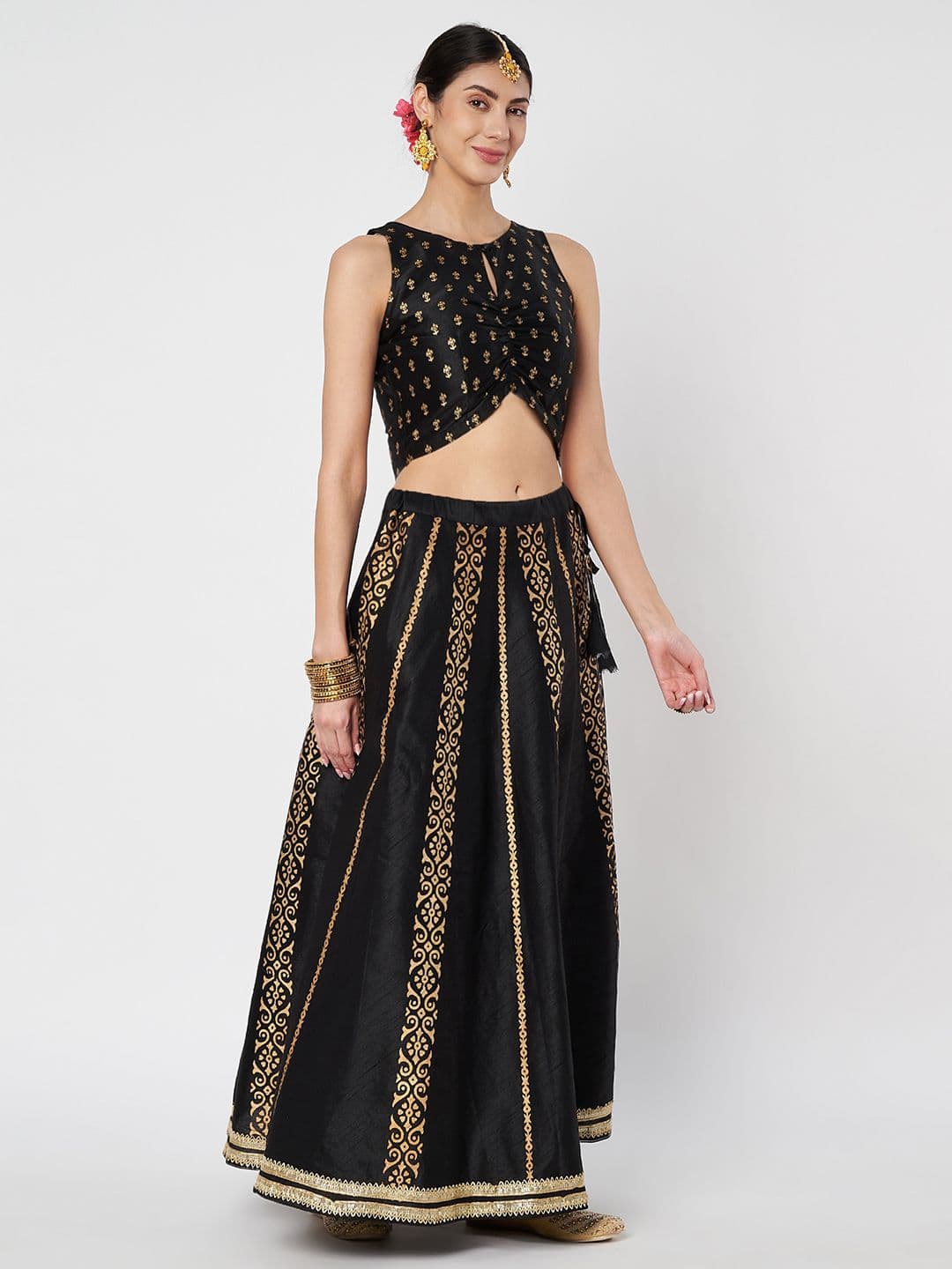 studio rasa Women Printed Block Printed Lehenga & Blouse With Dupatta thumbnail 4